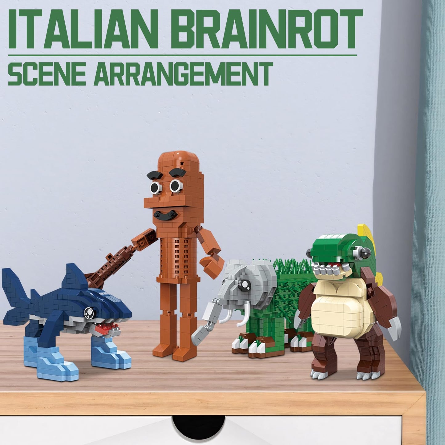 Myth Qholve Italian Brainrot Building Bricks Set 8 Models Creative Animal & Character Blocks Fun Collectible Adults