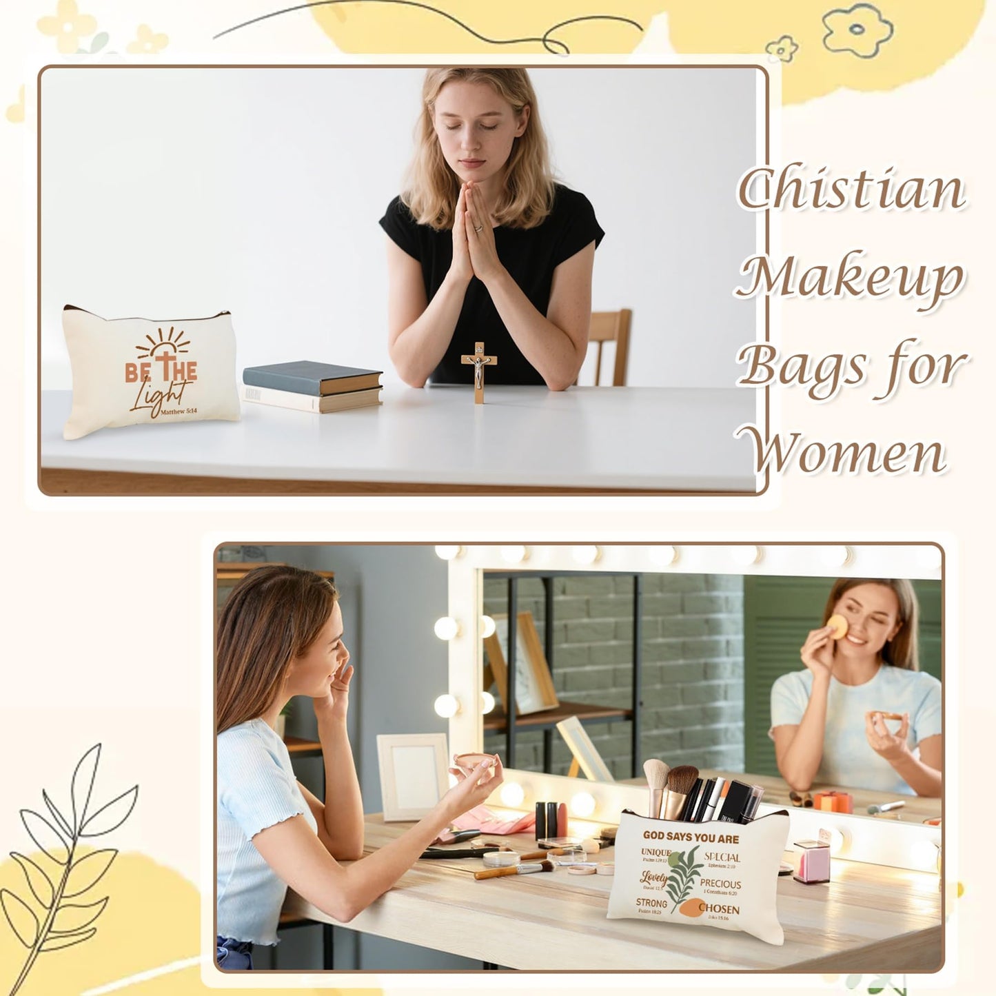 Kuabiz 24 Pcs Christian Cosmetic Bags Bulk for Women Bible Verse Makeup Bags Christian GIfts Inspirational Canvas Pencil Pouches with Zipper for Organize Cosmetics Journaling Motivational Supplies
