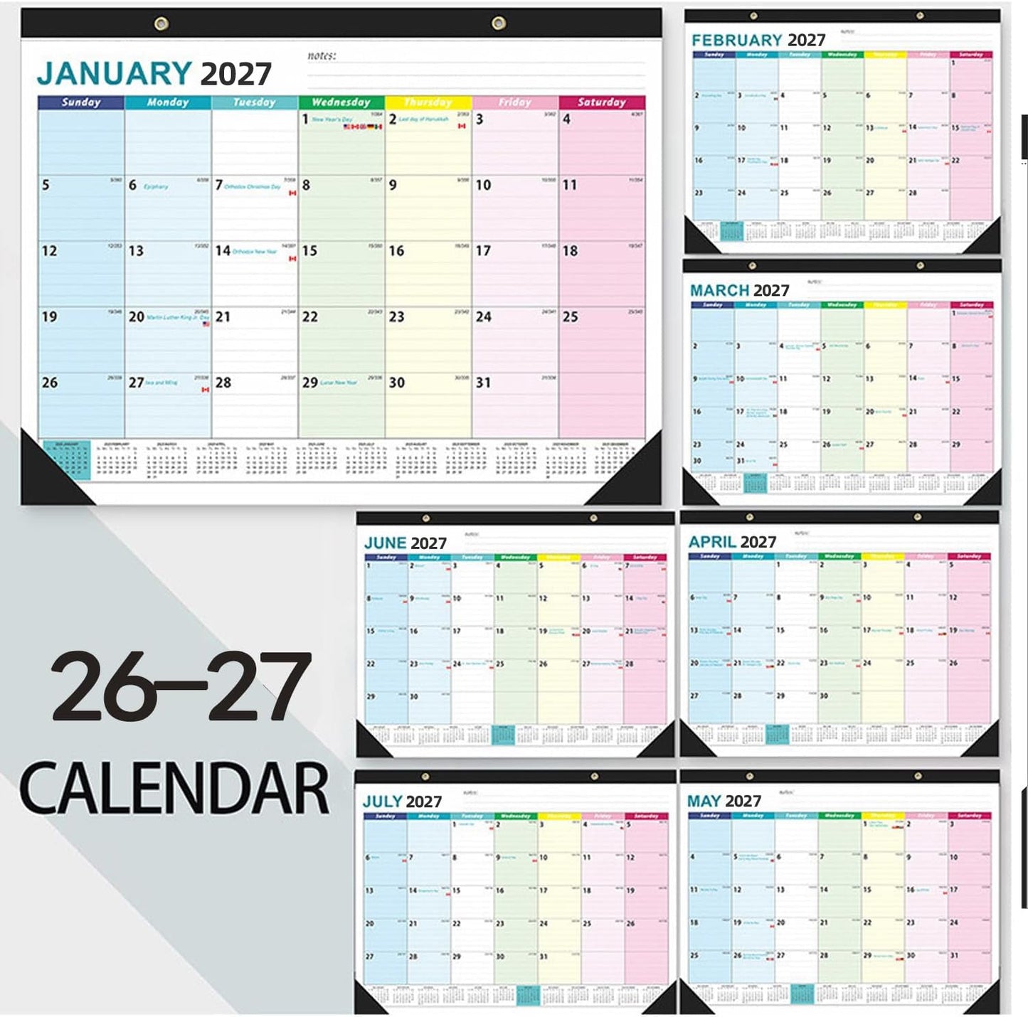Large Wall Calendar 2026.7-2027.12: Desk Calendar 21.96 x 16.96 Inches,Large Desk Calendar Runs From July 2026 - December 2027 for Home Office Planning and Organizing Family Planner with Notes, Pocket (EU)