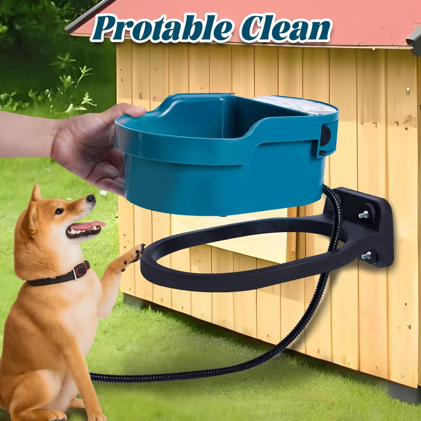 MUDUOBAN Heater Water Bowl with Anti Chew Cord Outdoor Heated Waterer with Float Valve Auto Refill for Pet,Dog,Cat,Chicken,Rabbit
