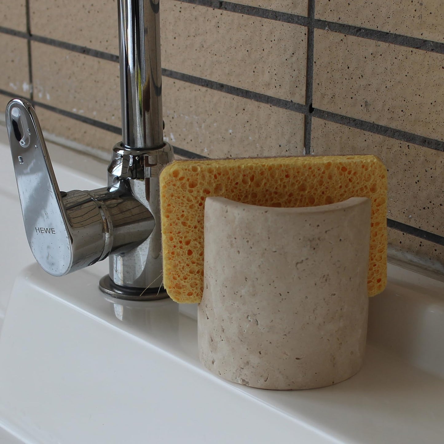 Natural Marble Sponge Holder for Kitchen Counter, Drying Rack, Sponge Caddy for Sink Organizer (Beige Travertine)