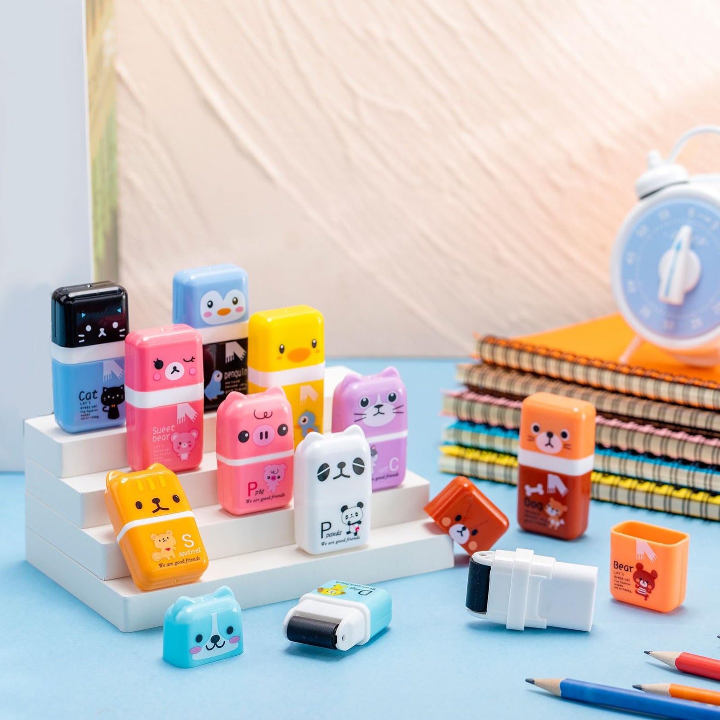 Seajan 44 Pcs Erasers Gift Bulk Cute Animal Themed Eraser with Clean up Roller for Christmas Favors