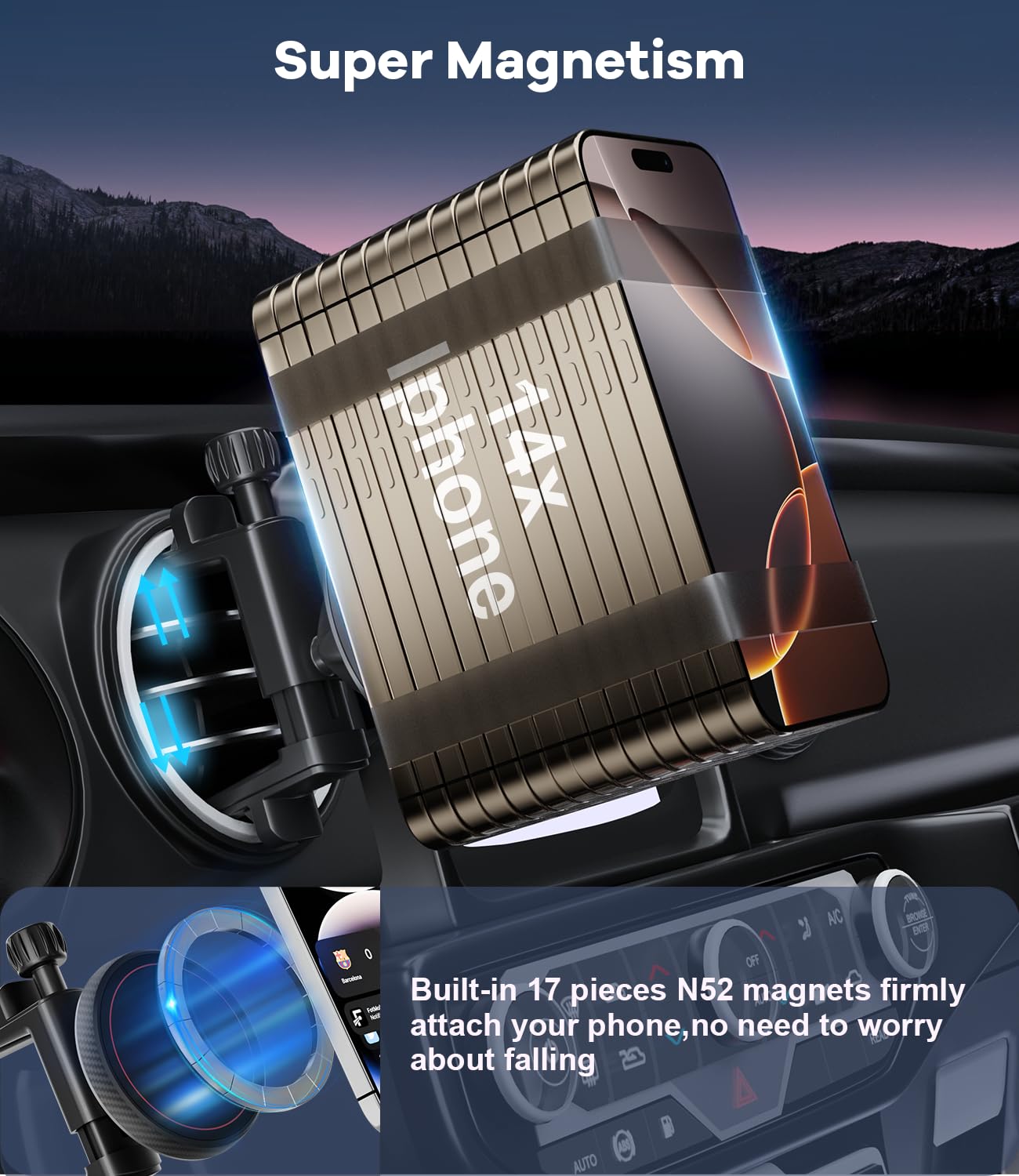ALAFLY Magnetic Round Vent Car Phone Holder for Jeep Wrangler JL(2018-2025) Gradiator (2020-2024) Compass (2009-2016), Air Vent Car Mount Compatible with MagSafe for iPhone 17 16 15 14 13 12