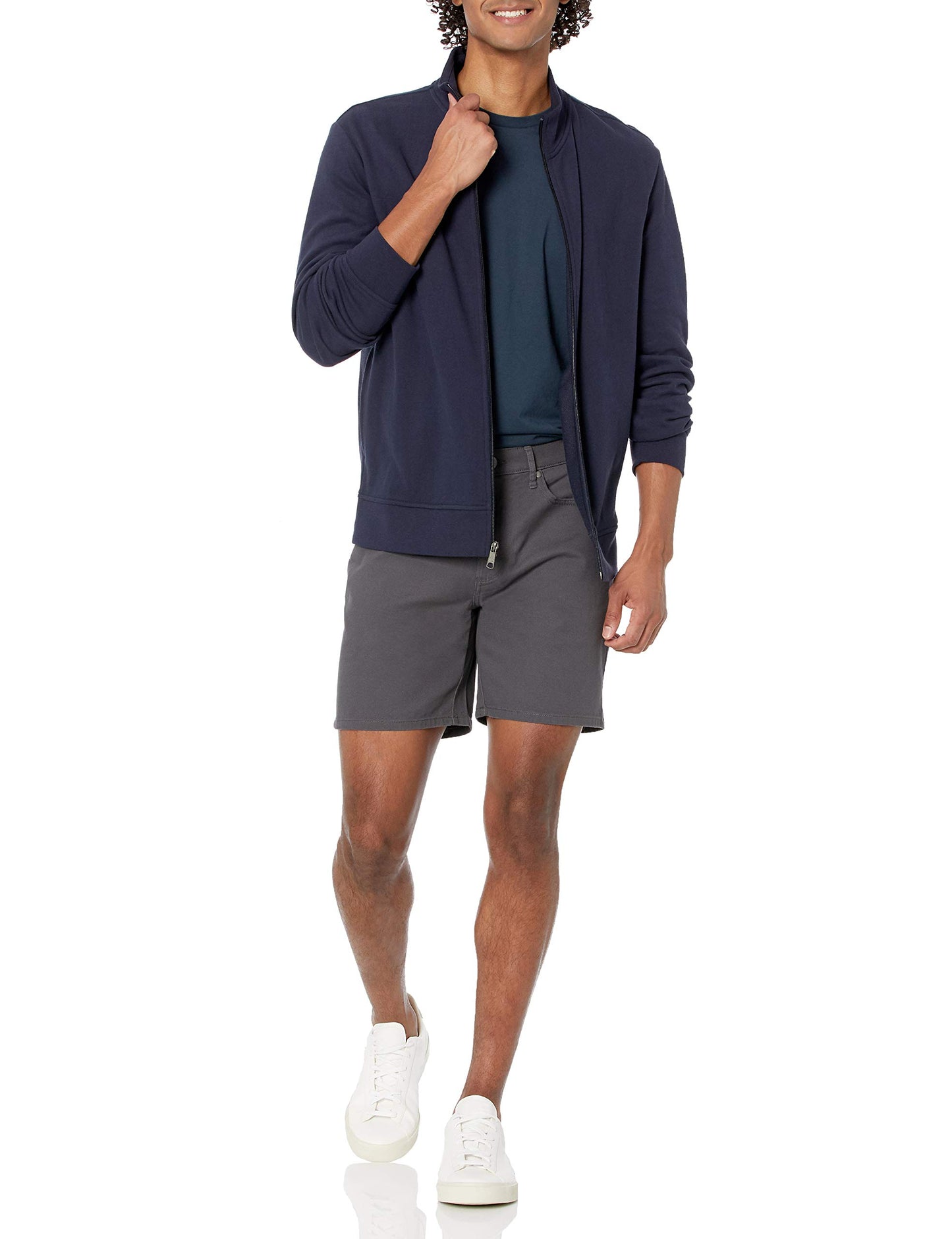 Amazon Essentials Men's Lightweight French Terry Full-Zip Mock Neck Sweatshirt, Dark Navy, Medium