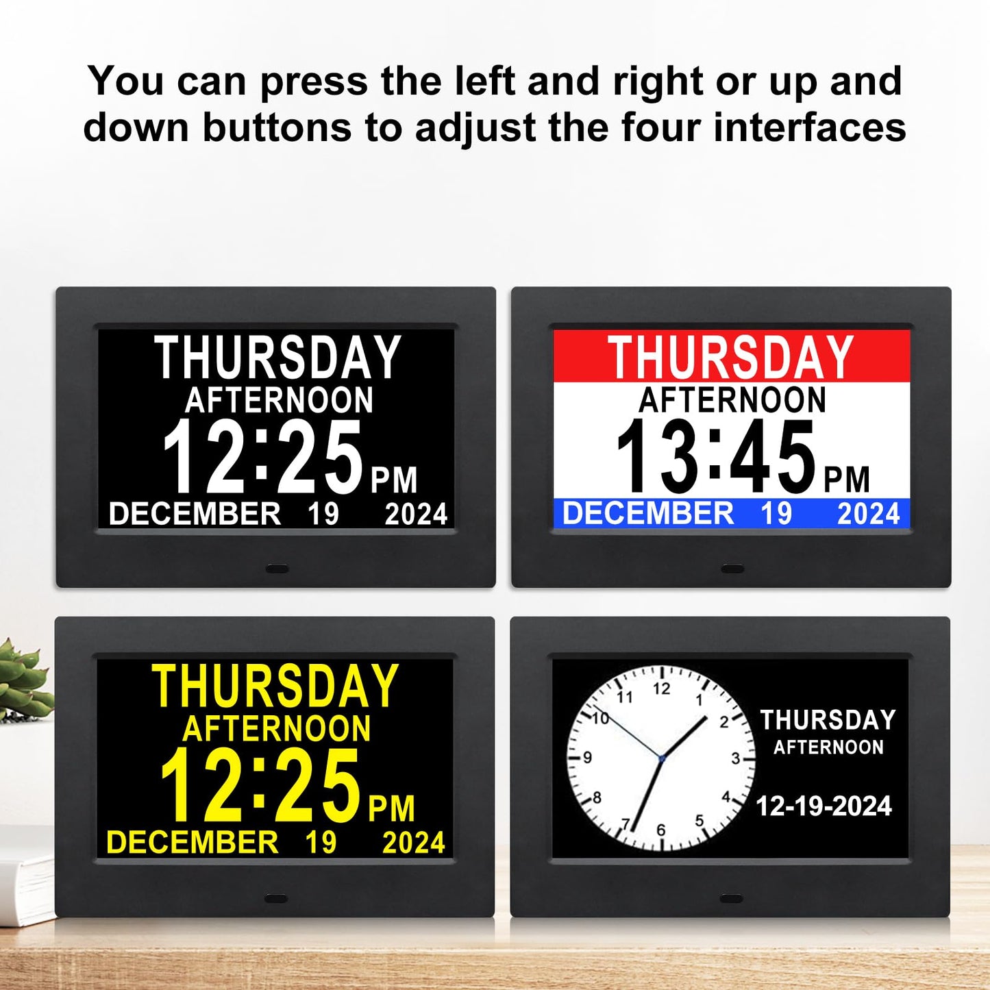 Johnziny Digital Day Clock 7 Inch,Calendar Clocks,Dementia Clocks for Seniors,with Day and Date for Elderly,12 Alarms Option,Auto Dimmable,Large Number Digital Clock with Large Display (Black)