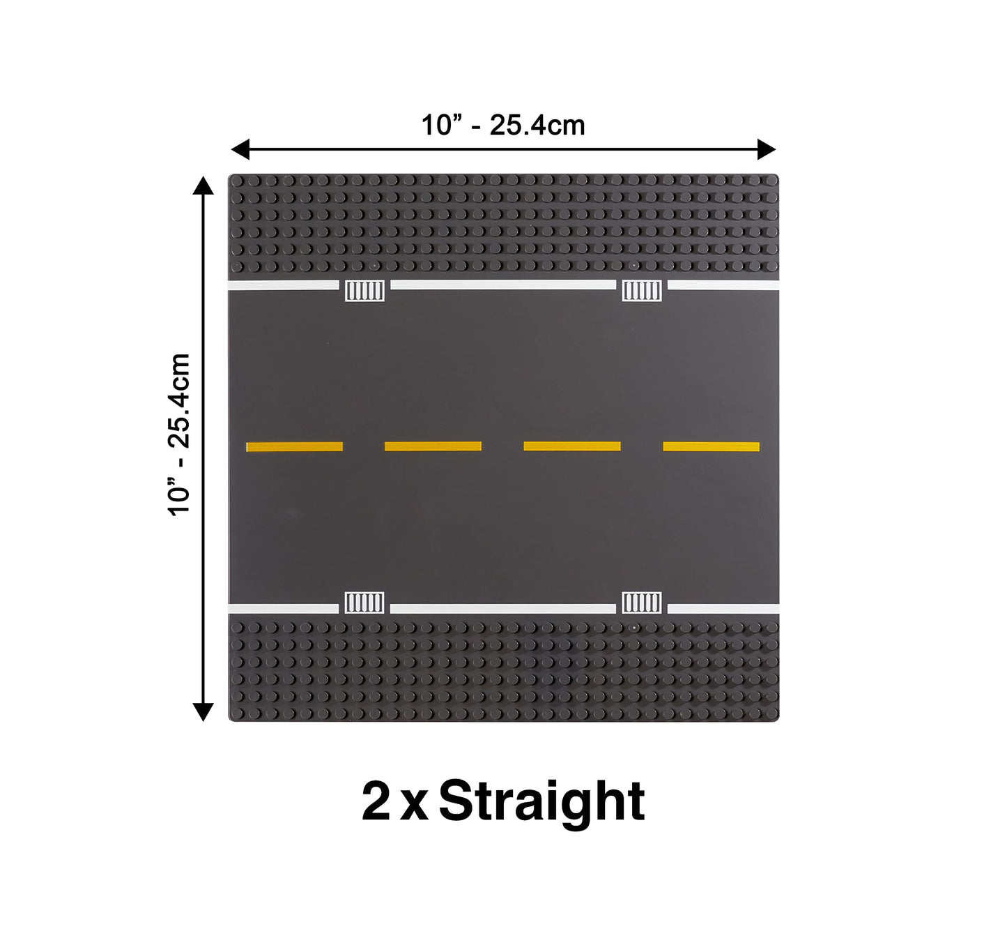 Classic Building Block Road Base Plates Compatible with All Major Brands (Roads 8 Pack), 25.4 cm 25.4 cm, 2 Straight, 2 Curve, 2 Crossroads, 2 T-Junction Plate