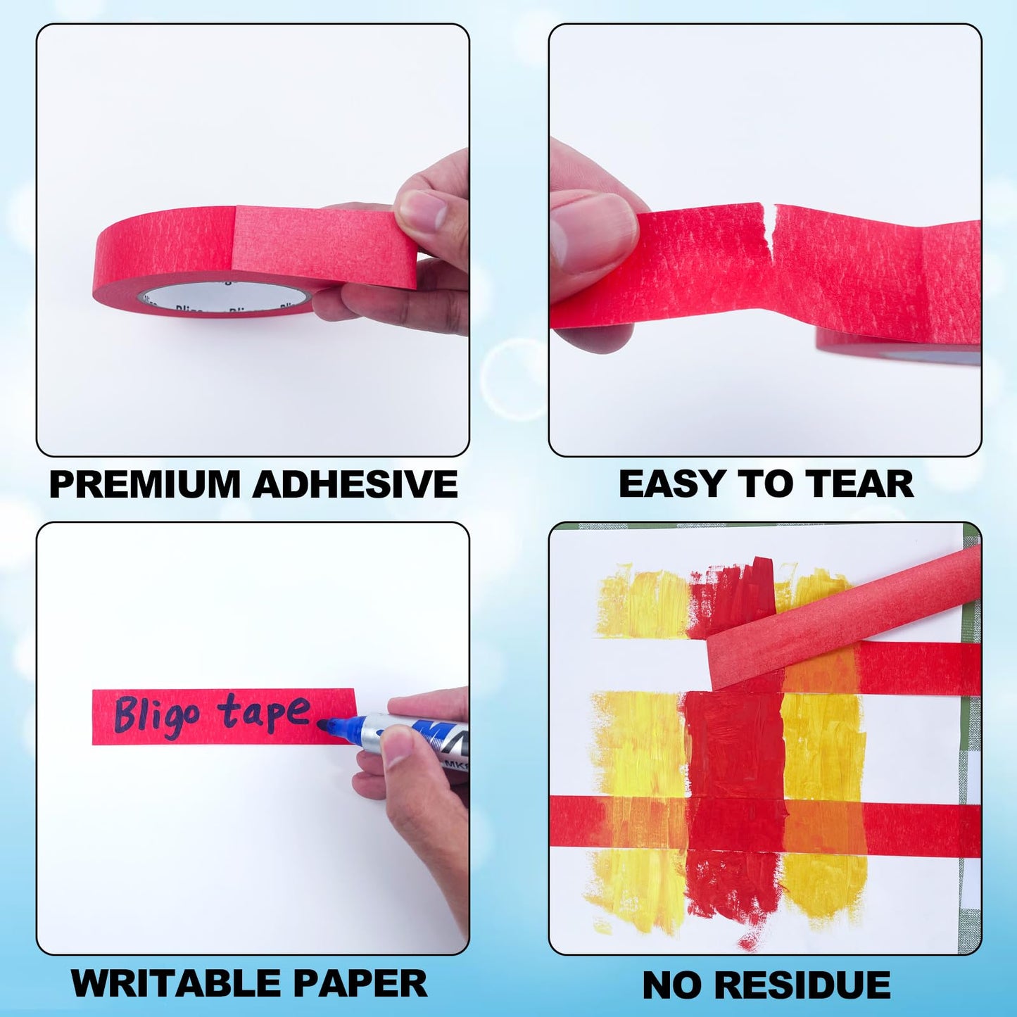 10 Pack Red Painters Tape 1 Inch x 55 Yards, Medium Adhesive Masking Tape Bulk (550 Total Yards), Residue-Free for Painting, DIY Crafting, Indoor & Outdoor Use