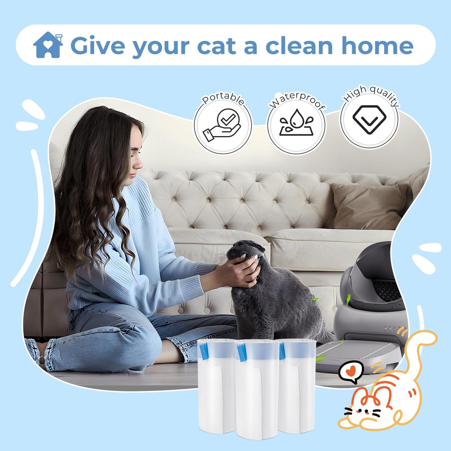 60 Count Cat Litter Bags Liners for Neakas M1 Open-Top Self-Cleaning Cat Litter Box, Extra 3 Mil Thickness Drawstring Heavy Duty Disposable Leak-Proof Replaced Waste Bags, 27.17" x 13"