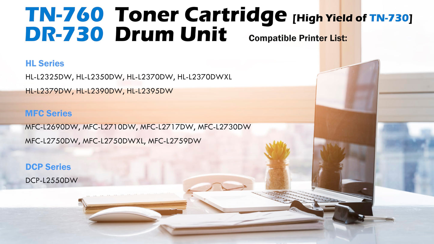Ultra Toner® Compatible Replacement for Brother TN-760 Toner Cartridge & DR-730 Drum Unit DCP-L2550DW HL-L2350DW L2370DW L2390DW L2395DW MFC-L2710DW L2730DW L2750DW L2750DWXL (TN760 & DR730)