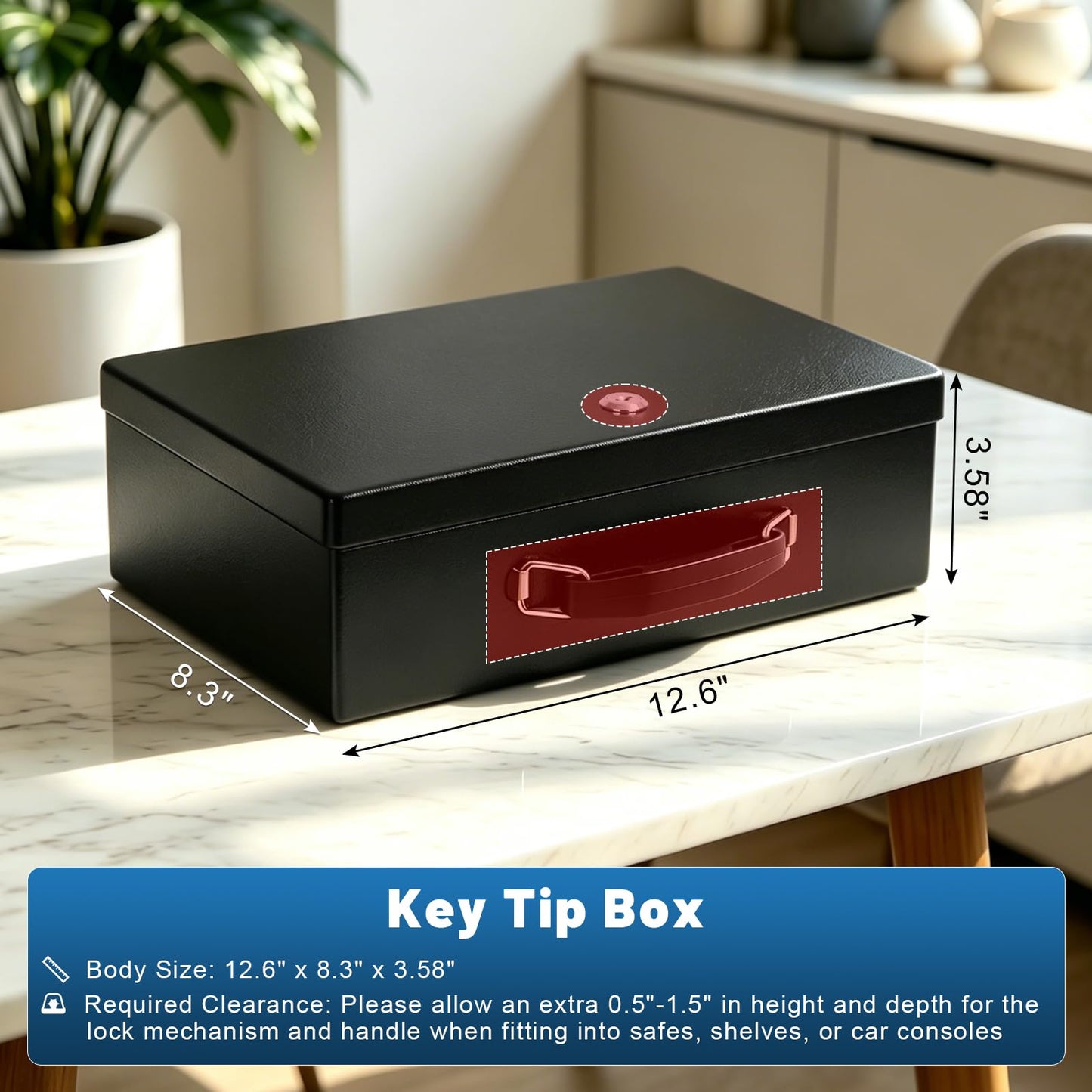 KYODOLED Fireproof Document Box with Key Lock, Small Lock Boxes for Personal Items, Fire and Water Resistance, Fireproof Safe Box for Documents, Jewelry, Passport, Cash, 12.6'' x 8.3'' x 4.3'' Black