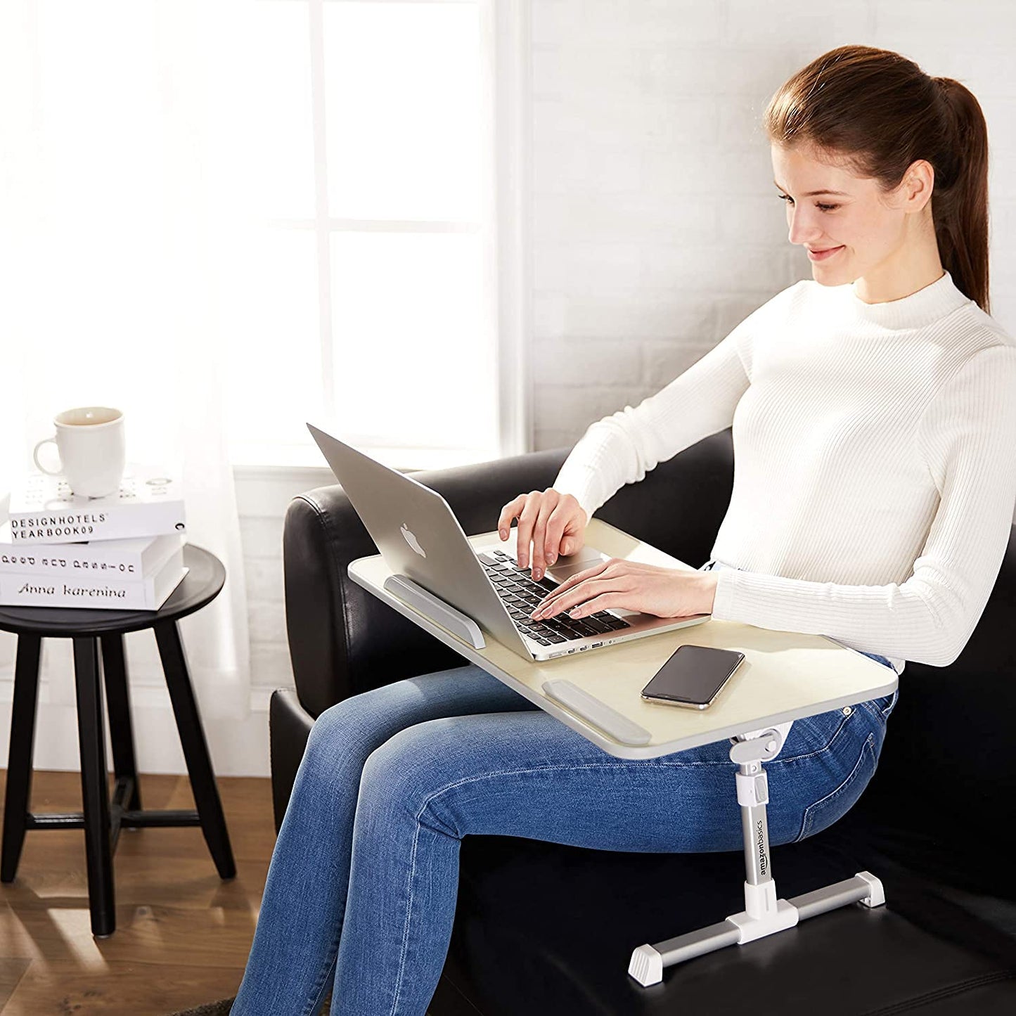Amazon Basics Adjustable Tray Table Lap Desk Fits up to 43.18 cms Laptop, Medium, 30.48 x 50.8 cms, Cream
