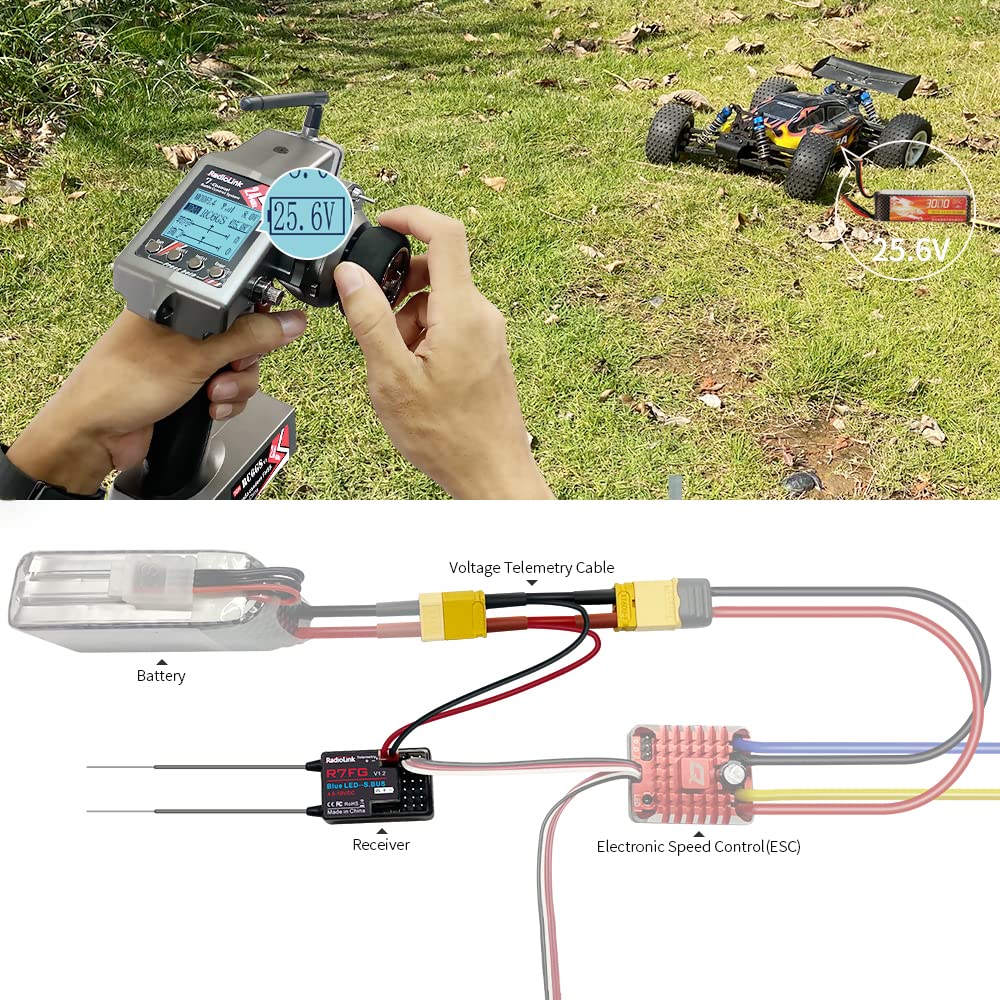 Radiolink RC6GS V3 7 Channels 2.4Ghz RC Transmitter and Receiver R7FG, Gyro Voltage Telemetry Waterproof RX, 30 Models Storage Surface Radio Remote Controller for RC Crawler, Boat, Drifting Car