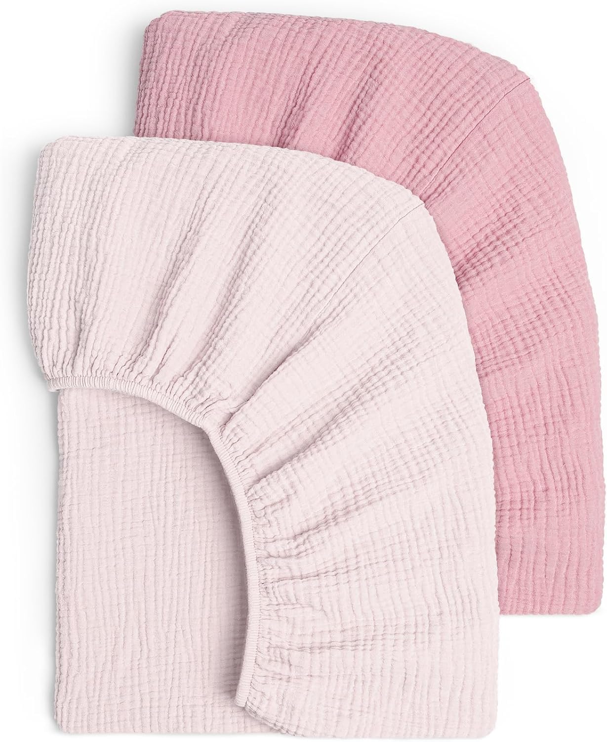 Lulumoon Muslin Crib Sheet Fitted Crib Mattress Sheet for Boys and Girls, 28"x 52" (Light Pink & Soft Pink)