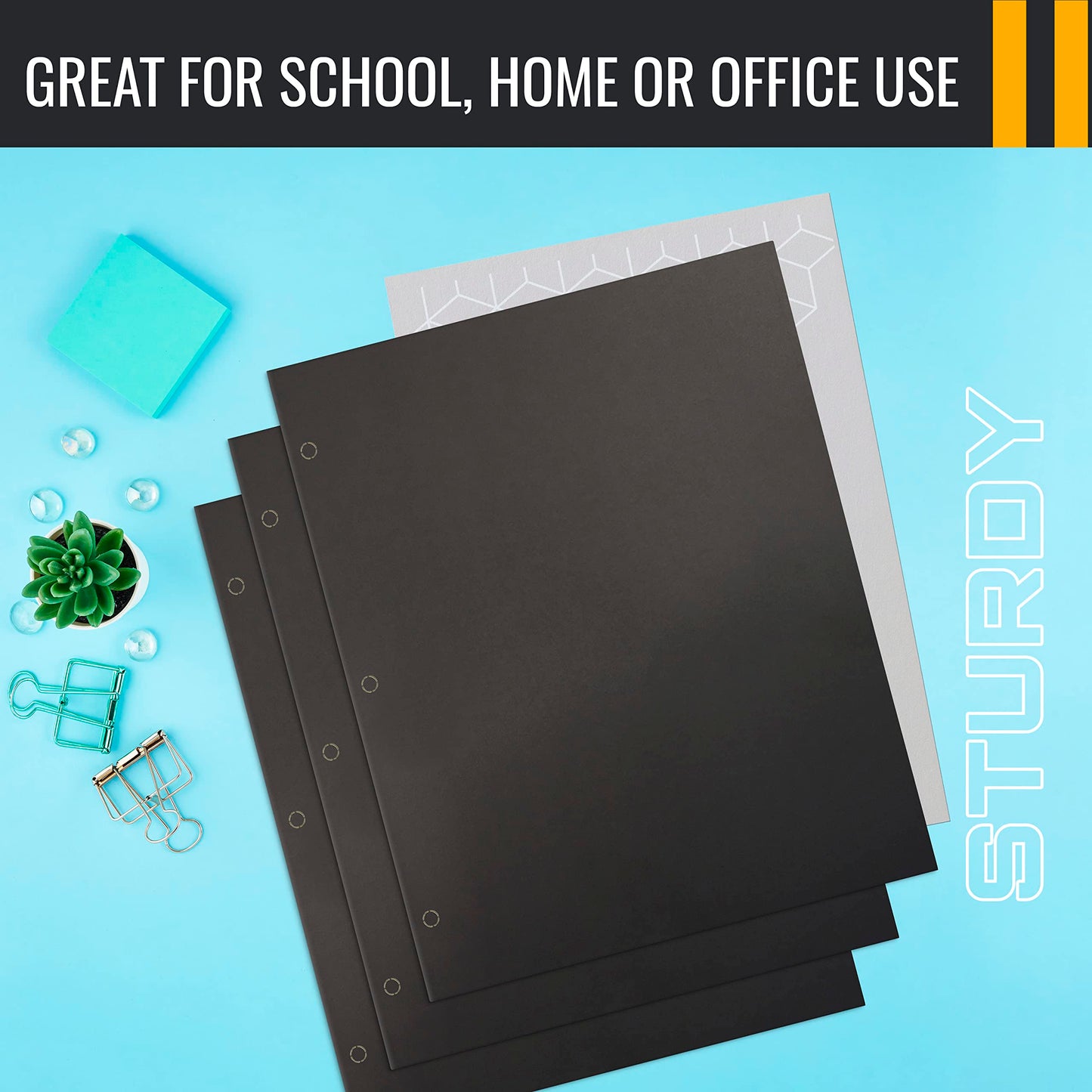 Better Office Products Two Pocket Portfolio Folders, 50-Pack, Black, Letter Size Paper Folders, 50 Pieces, Black