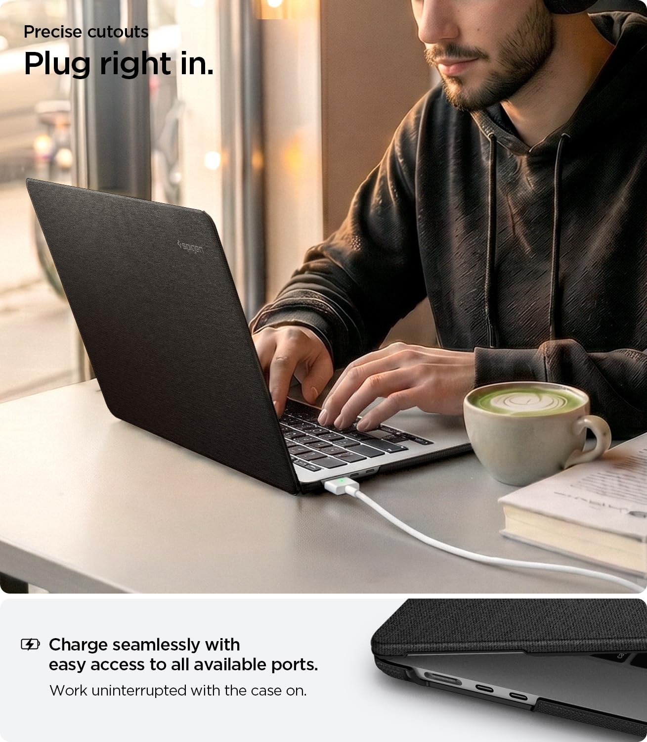 Spigen Urban Fit Designed for MacBook Air 13 inch Case 2024 M3 A3113, 2022 M2 A2681 Protective Premium Fabric Case - Black