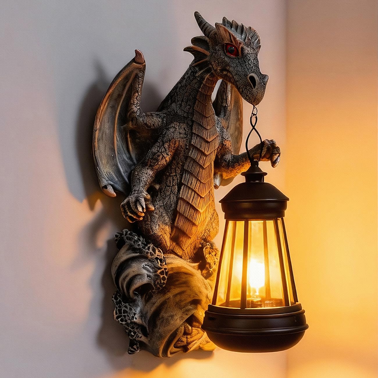 Dragon Statue Garden Decor with Solar Light - 10.43 Inch Outdoor Garden Statues for Balcony Yard Art Lawn Ornaments, Gardening Gifts for Women Mom Grandma