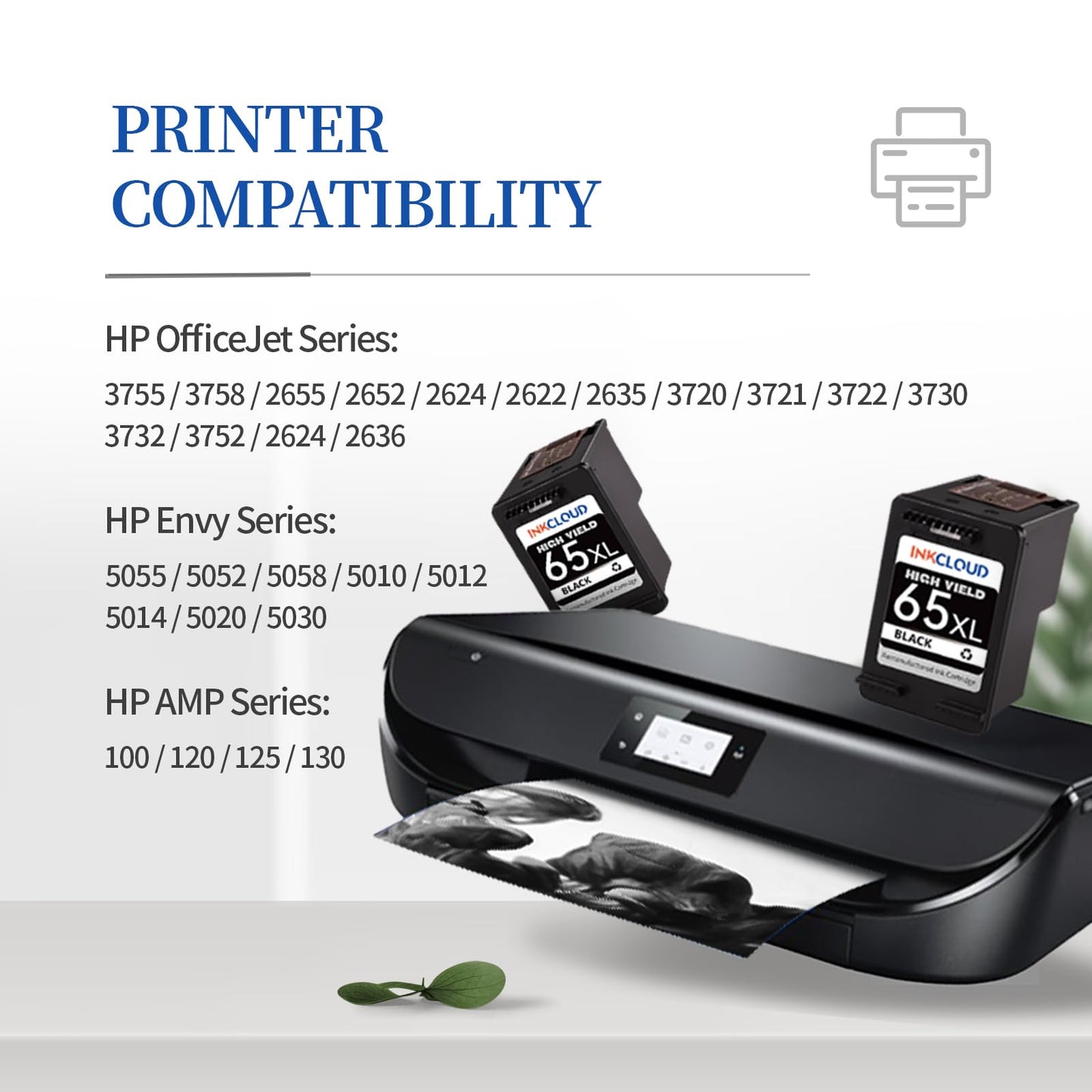 INKCLOUD Remanufactured 65XL Black Ink Cartridges for HP 65 XL 65XL Black 2 Pack, Compatible with DeskJet 3755 2655 2600 2622 2652 3720 3752, Envy 5055 5000 5052 5058, AMP 100 120 130 Printer