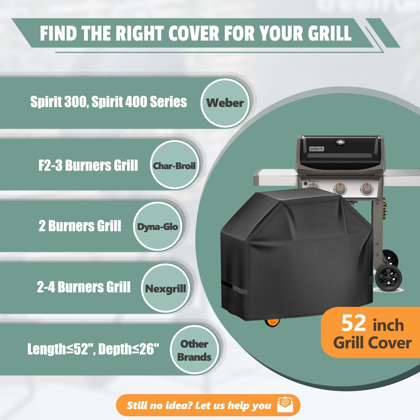 HomWanna BBQ Cover 52 Inch - 600D Grill Cover for Weber Spirit 300 & Spirit 400 Series Grills - Outdoor Barbecue Covers Waterproof Heavy Duty for Weber Spirit E310, E315, E325, E330, E-425 and E-435
