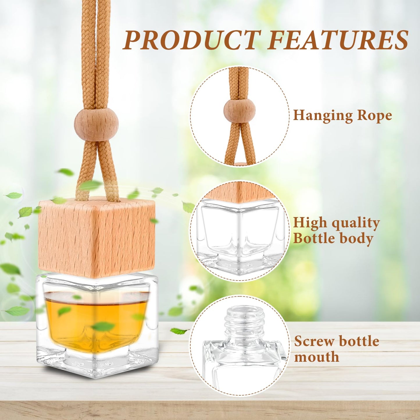 50 Pcs Hanging Car Air Freshener, Empty Glass Car Diffuser Bottles, Refillable Perfume Bottle Freshener Diffuser Bottle Pendant for Essential Oil Fragrance Aromatherapy Bottle Ornament