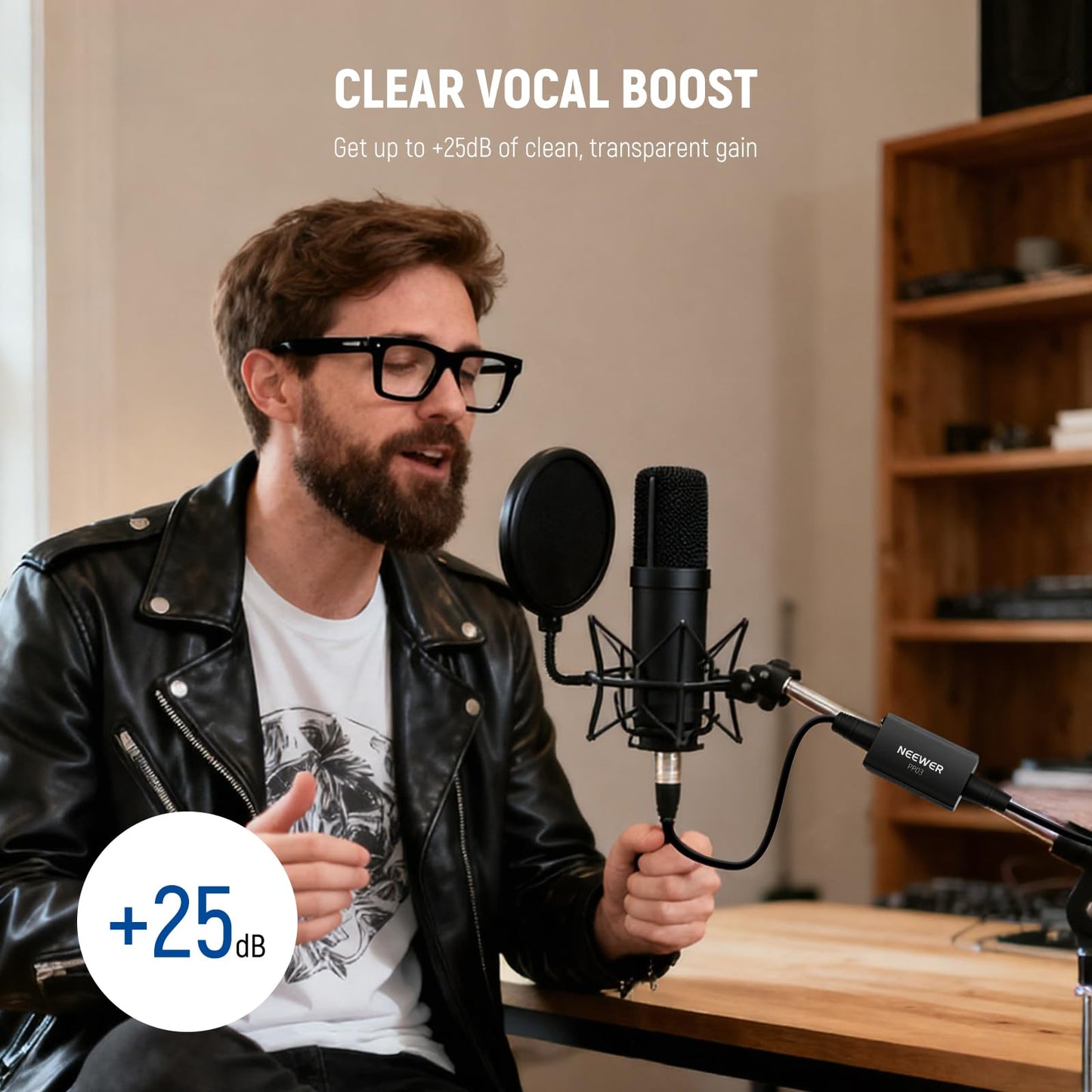 NEEWER Microphone Preamp, XLR Mic Activator with 25dB Ultra Clean Gain for Dynamic & Ribbon Mics Compatible with Shure SM7B SM57 SM58 for Live Performance Conferences Studio Recording Podcasting, PP03