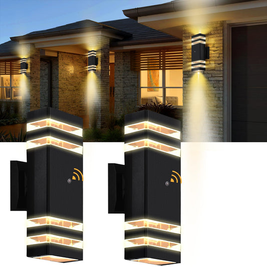 2 Pack Outdoor Wall Sconce, 3000K Warm White Dusk to Dawn Light Fixture - IP65 Waterproof Aluminum Exterior Lighting for Porch, Garage, Patio (Bulbs Included)