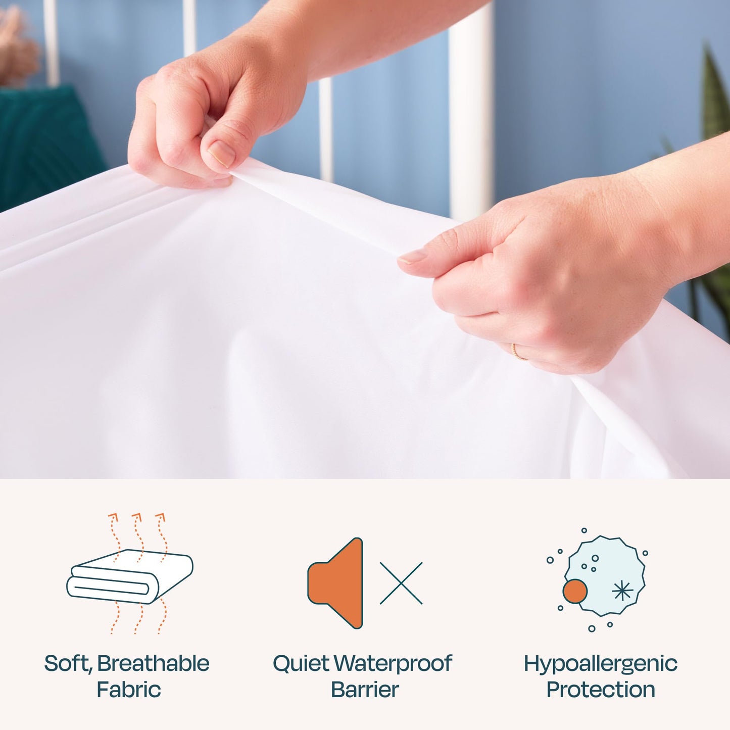LINENSPA Zippered Encasement Waterproof, Dust Mite Proof, Bed Bug Proof, Hypoallergenic Breathable Mattress Protector - Full Size , White