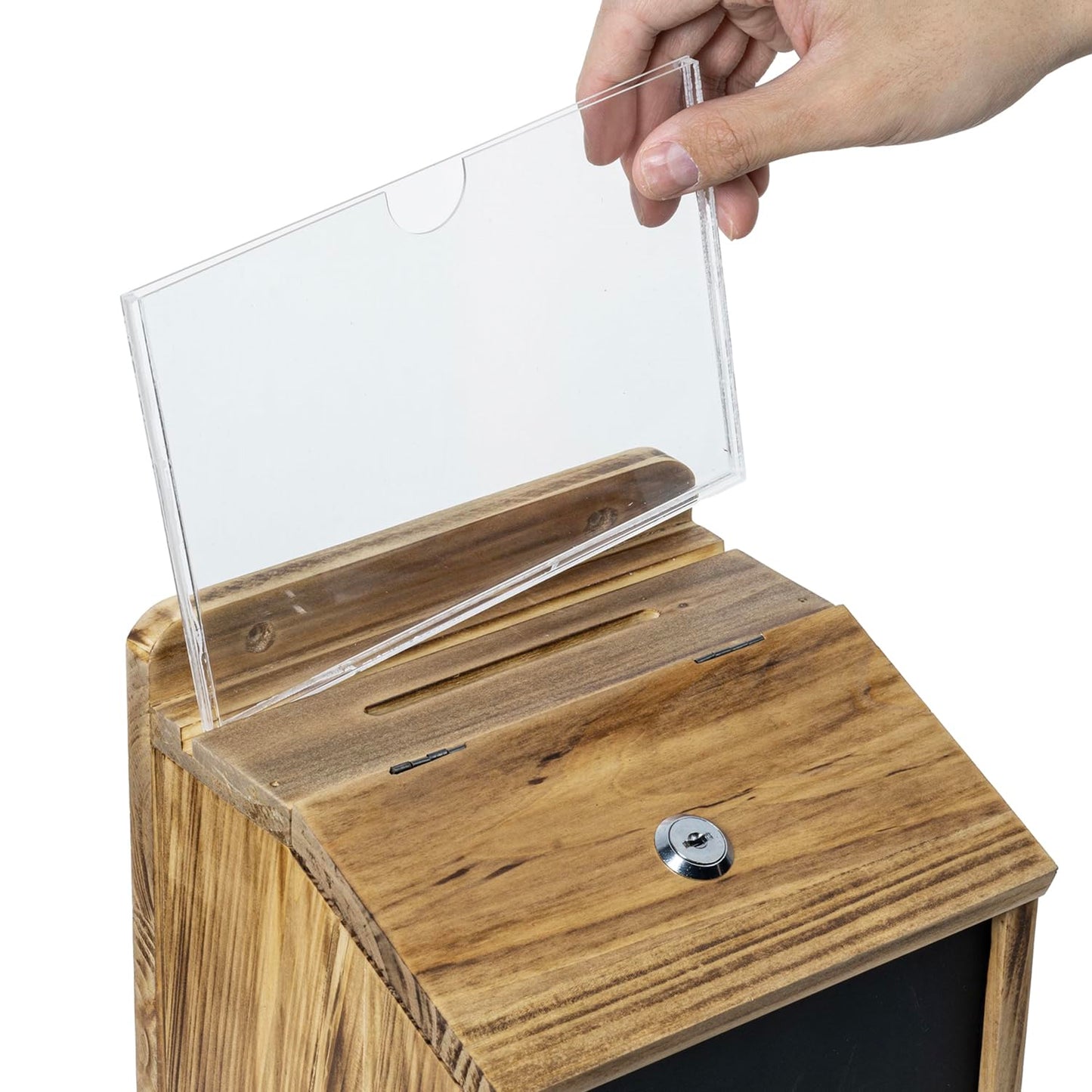 MyGift Tip Jar, Donation Box for Fundraising, Wood Suggestion Box with Lock and Key, Comment Ballot Raffle Box Wall Mountable, Clear Acrylic Sign Holder, Chalkboard Surface