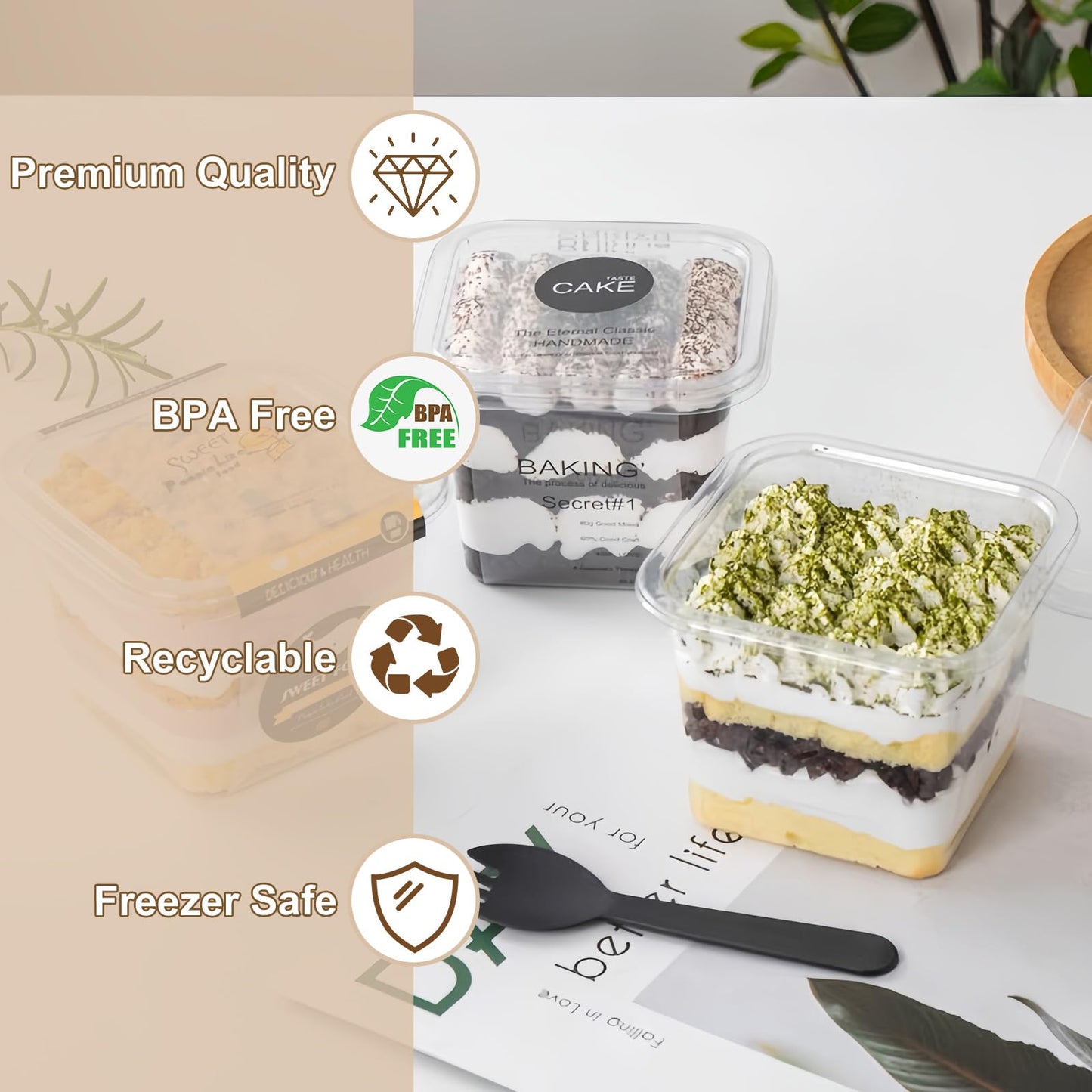 JMIATRY 100 Count 12 oz Square Plastic Dessert Cups with Lids and Spoons Clear Dessert Cup 12 oz Plastic Parfait Cups for Cupcake Mousse Yogurt Pudding Mousse Fruits