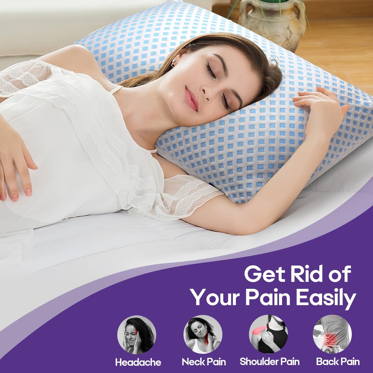 Cooling Memory Foam Pillows King Size 2 Pack, Adjustable Shredded Foams, Soft Firm Bed Pillow for Sleeping with Hypoallergenic Zipper Pillow Cover for Side, Back Sleepers, 20x36In