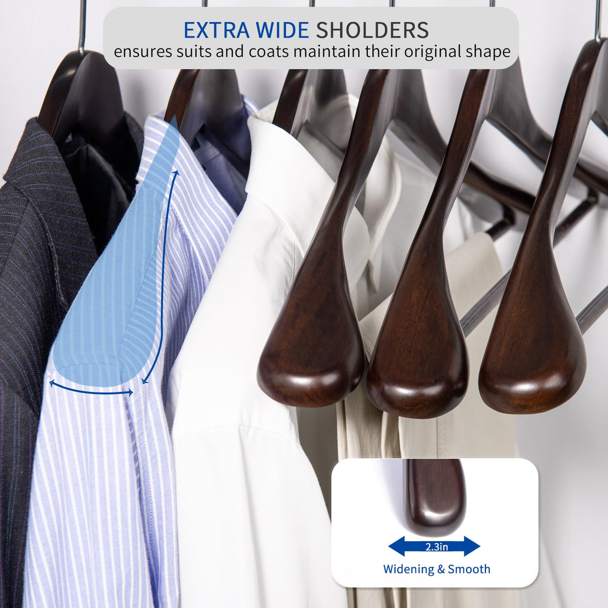 Nature Smile Luxury Mahogany Wooden Suit Hangers - 12 Pack - Wood Coat Hangers,Jacket Outerwear Shirt Hangers with Extra-Wide Shoulder, 360 Degree Swivel Hooks & Anti-Slip Bar with Screw