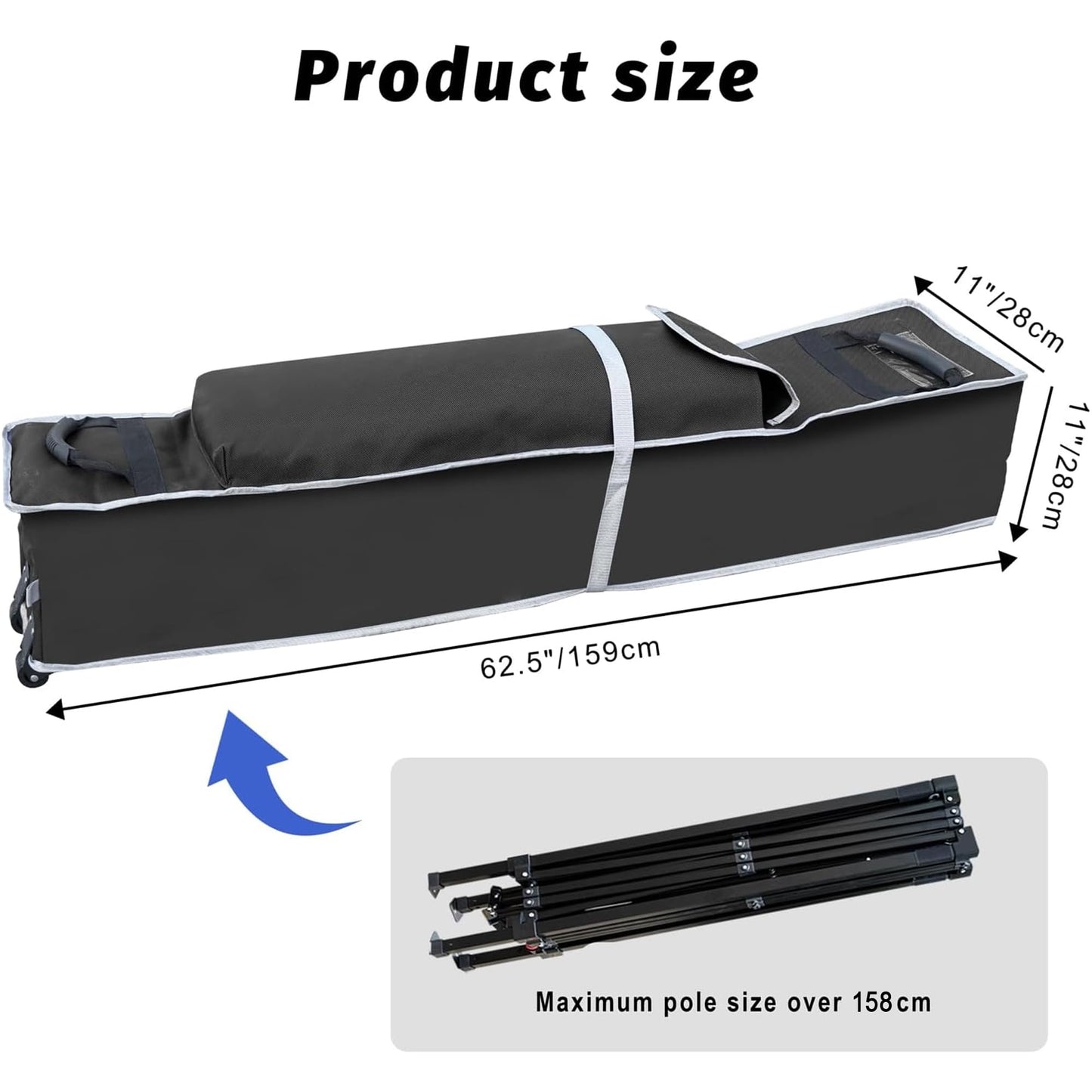 KAMPKEEPER Canopy Bag Replacement, Wheeled Tent Storage Bags for 10x10 Pop Up Shelters and Canopy Tents, 1680D Waterproof Oxford Fabric Replacement Parts (Black, 62.5inch)