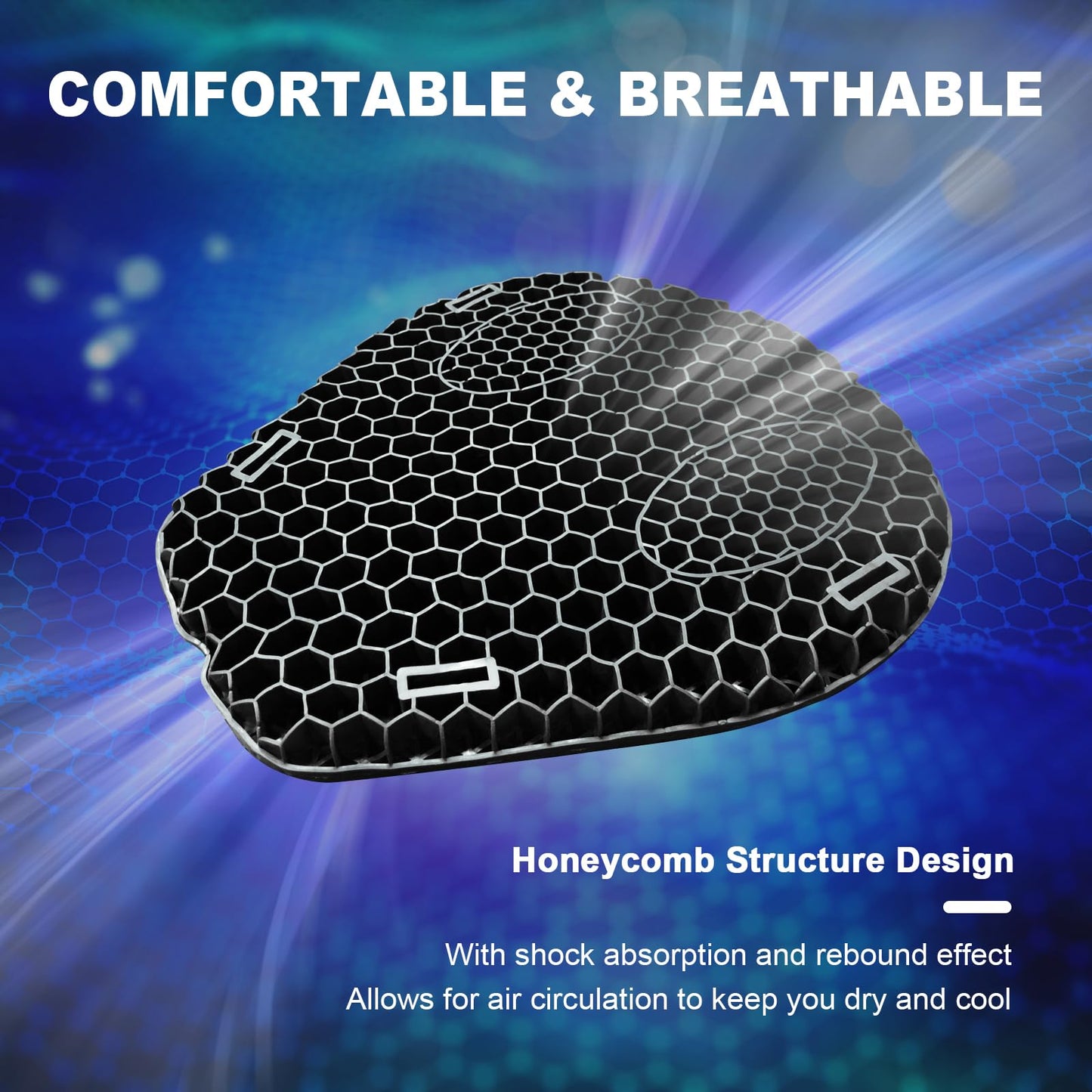 Motorcycle 3D Honeycomb Shock-Absorbing seat Cushion & Cushion Cover, Hollow and Breathable, Hel Material is Compressive, Non-Breaking, Non-Hardening, Soft and Comfortable