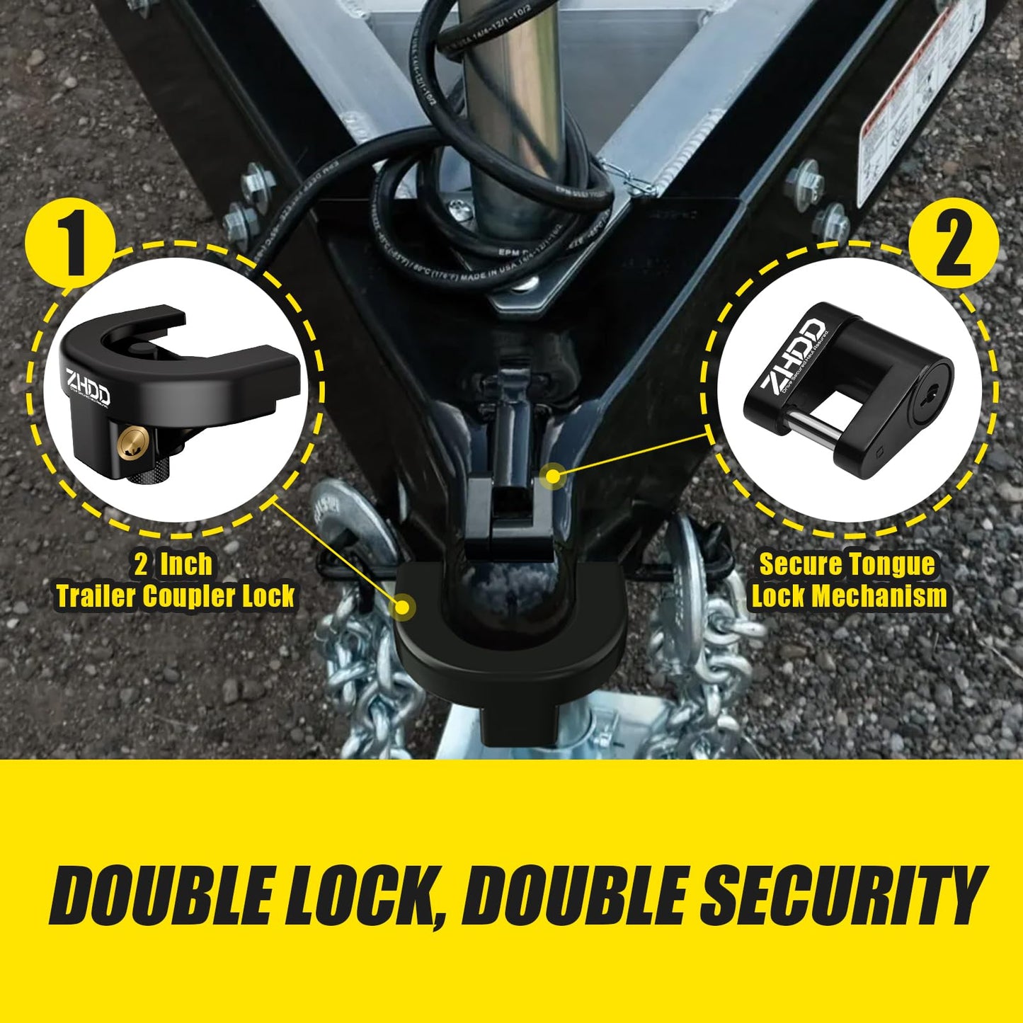 ZHDD Trailer Hitch Lock Kit,2" Heavy Duty Anti-Theft Trailer Tongue Coupler Locks Set for RV,Camper,Boat,Caravan (2 Inch)