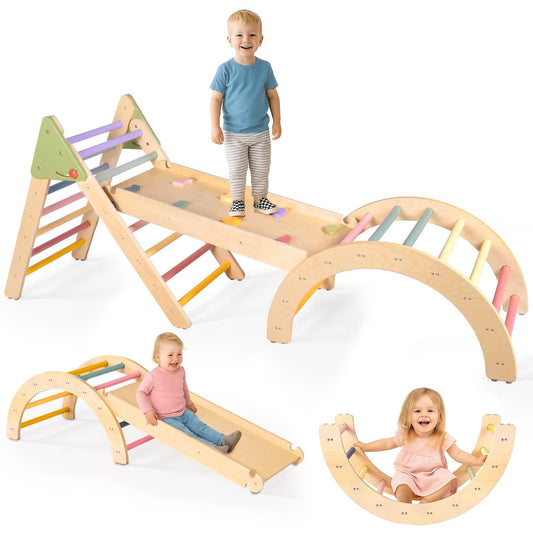 aiwo 7-in-1 Pikler Triangle Set Toddler Climbing Toys Indoor, Montessori Baby Climbing Set for Toddlers 1-3 Jungle Gym