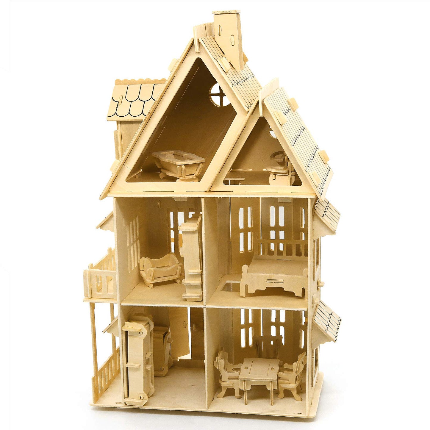 CUTEROOM 3D Wooden Puzzle House, Gothic House 3D Stereo Wooden Puzzles DIY Dollhouse Miniature Kit for Adults - Wooden Model Kit with Furniture -Adult Interactive Puzzle Toy Set