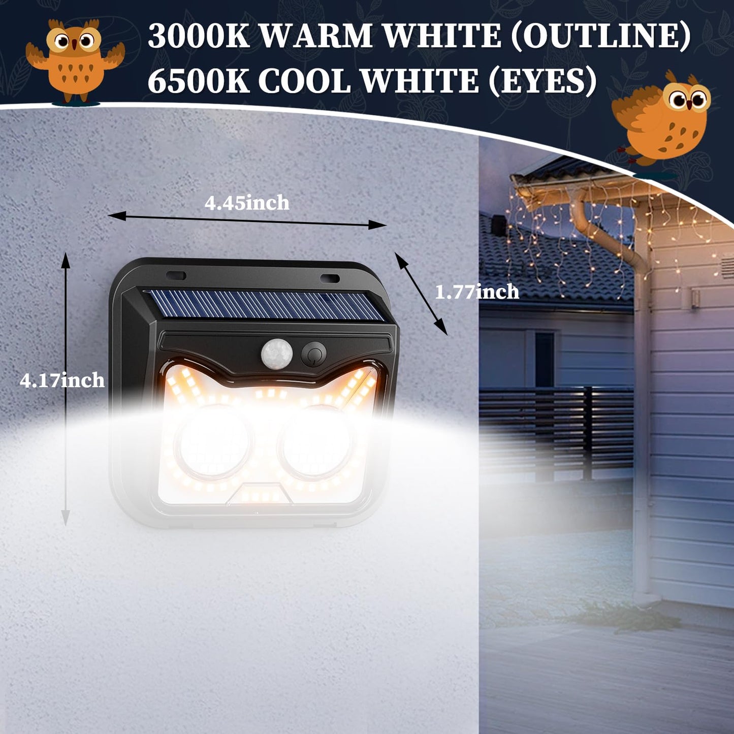 Solar Motion Sensor Lights Outdoor, Owl Shaped Warm White Waterproof Solar Powered Wall Lights, 3 Lighting Modes Security Flood Lights for Outside Deck, Fence, Yard, Garden, Step, Porch, Door -6 Pack