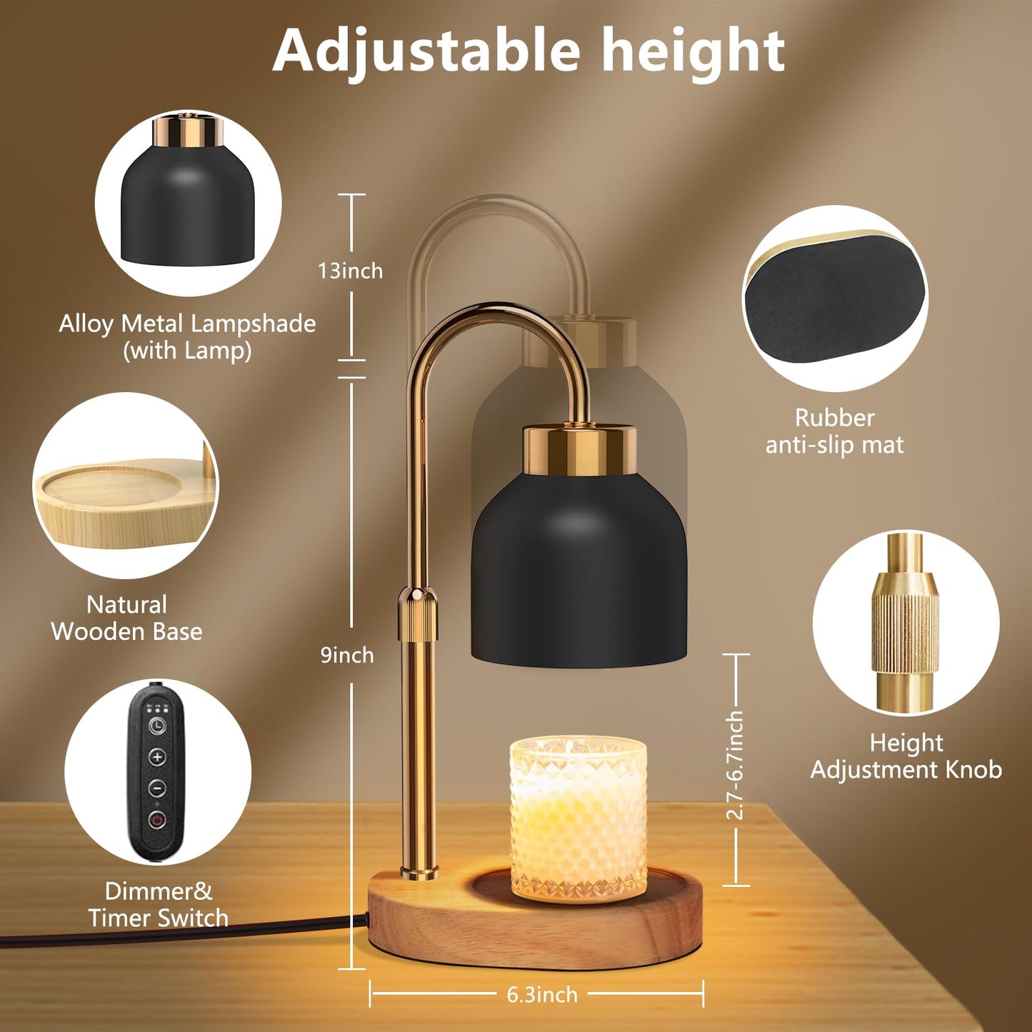 Candle Warmer Lamp with Timer,Candle Lamp with Dimmer,Wax Warmer Height Adjustable for Home Decor,Wax Melt Warmer for Scented Candles Gift for Mom Mother