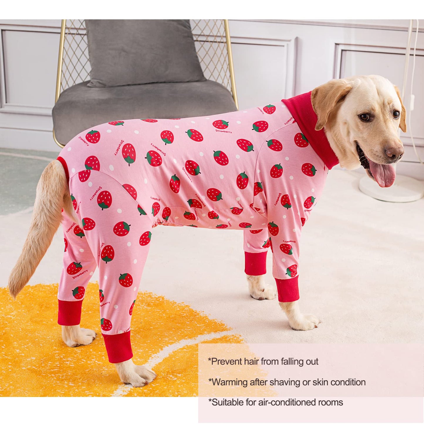 Yeapeeto Dog Recovery Suit After Surgery Female Male, Soft Long Sleeve Neuter Shirt Cone Alternatives Prevent Licking Surgical Onesies for Large Medium Dog Shedding Suit(4XL, Strawberry)
