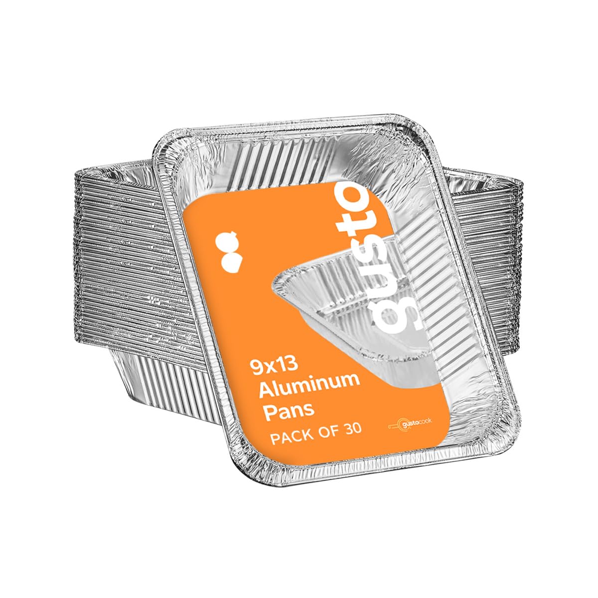 Gusto [30 Count] 9x13 Inch Aluminum Pans, Half-Size Deep Steam Foil Pans, Tin Pans Disposable - Pans for Baking, Cooking, Heating, Storing, and Food Prepping (Formerly Comfy Package)