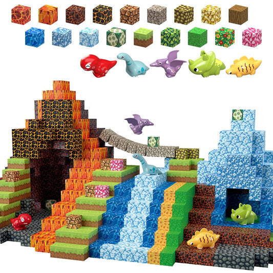 205Pcs Magnetic Blocks Dinosaur Building Set, 1 Inch Magnetic Building Blocks Magnet Dinosaur Building Toy Set Magnet Constructions Stacking Sensory STEM Toys for Toddler Boys Girls Christmas Birthday