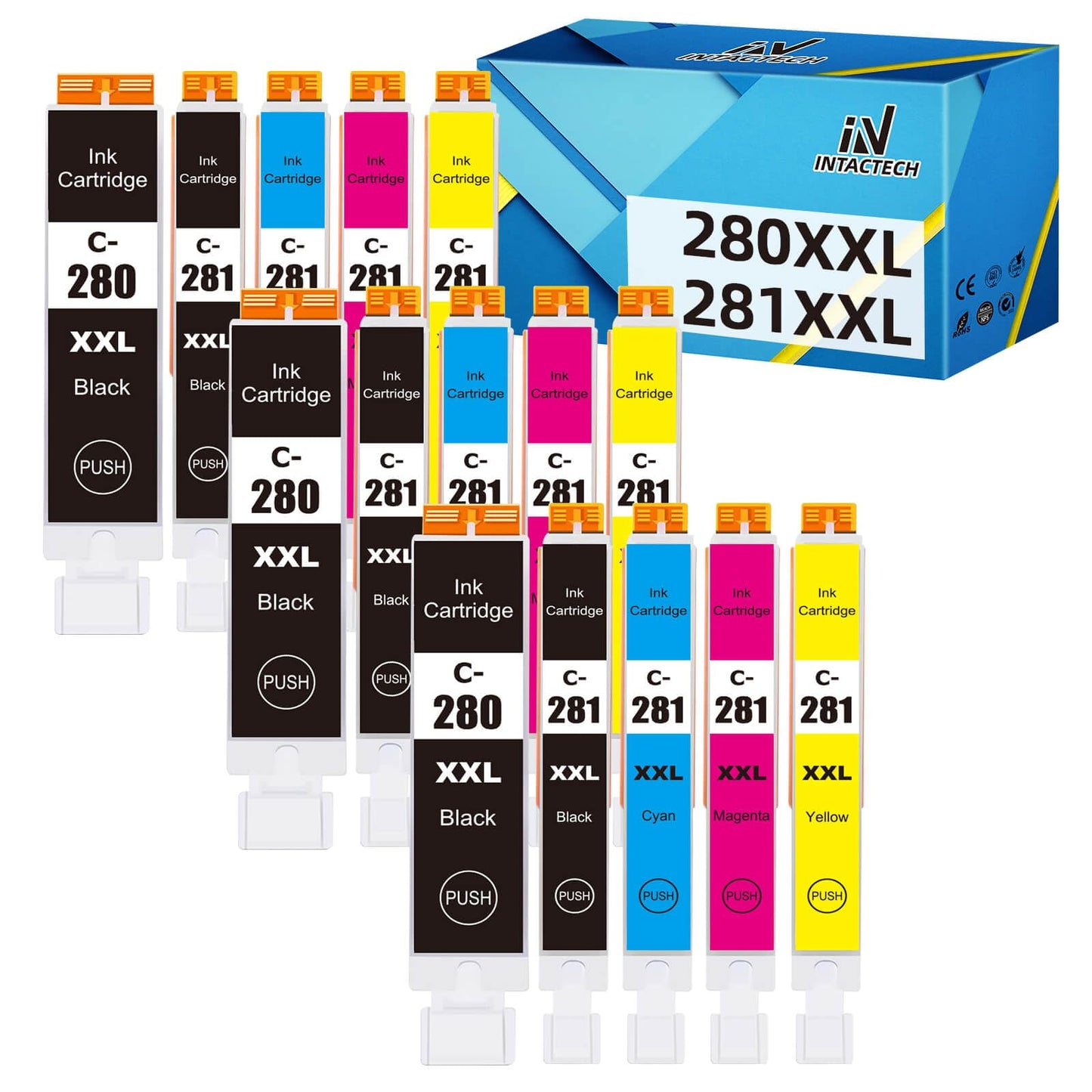 IN INTACTECH PGI-280 XXL CLI-281 XXL Compatible Ink Cartridges Replacement for Canon 280 281 Work with Pixma TR8620a TR8620 TS702a TS9520 TS9521C TR8520 TS6220 TS6320 TS8220 (15-Pack, PGBK/BK/C/M/Y)