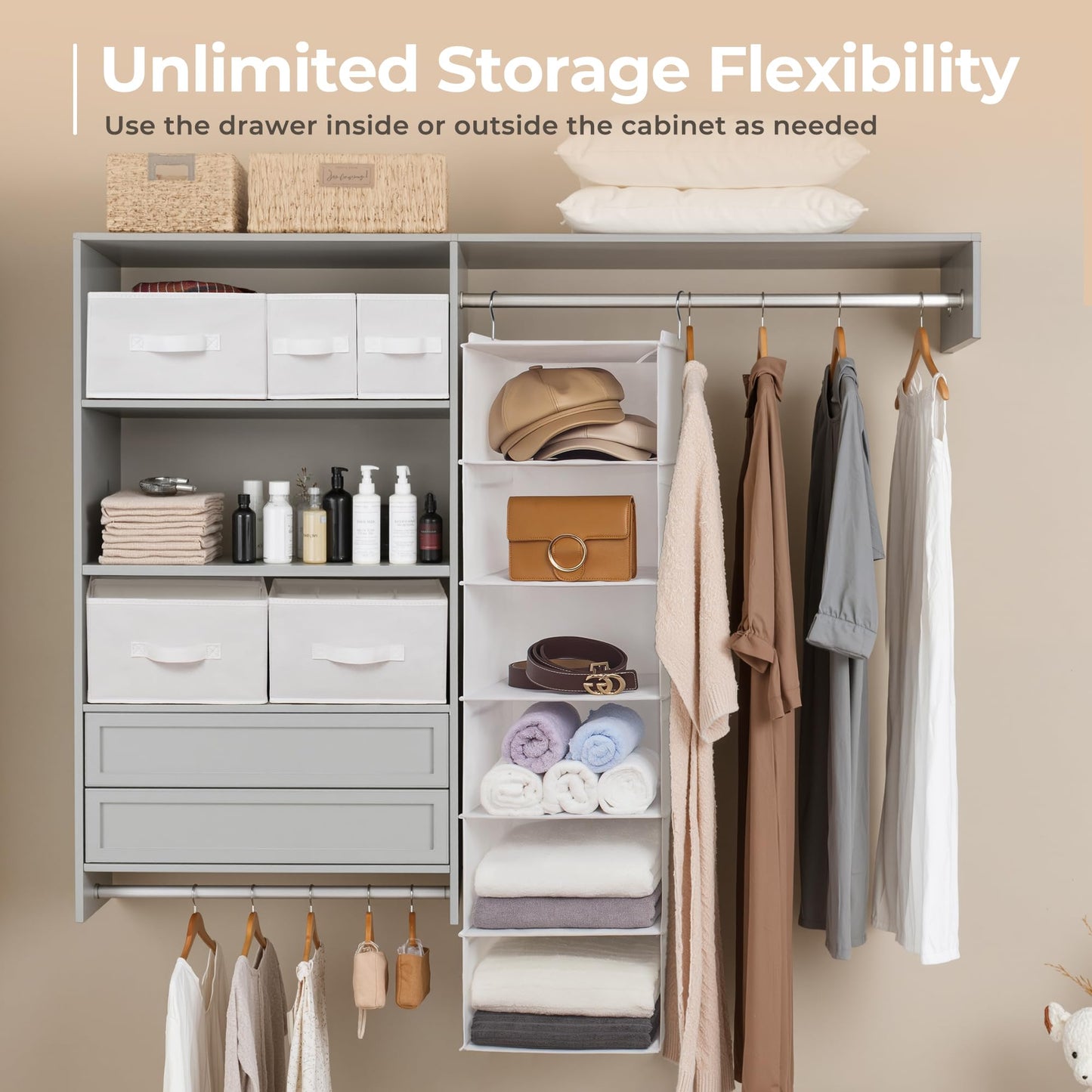 GRANNY SAYS Hanging Closet Organizer with Drawers, Rangement Garde Robe, Hanging Storage Organizer, Closet Organizers and Storage for Clothes, 1-Pack, 31 x 35 x 108.4cm, 6-Shelf, White