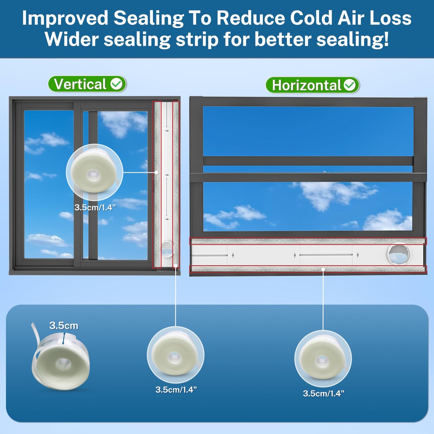 Portable AC Window Vent Kit with 5.9" Exhaust Hose & Coupler, Insputer Universal Adjustable Air Conditioner Window Seal Kit for Sliding Vertical/Horizontal Windows (4 Pcs)