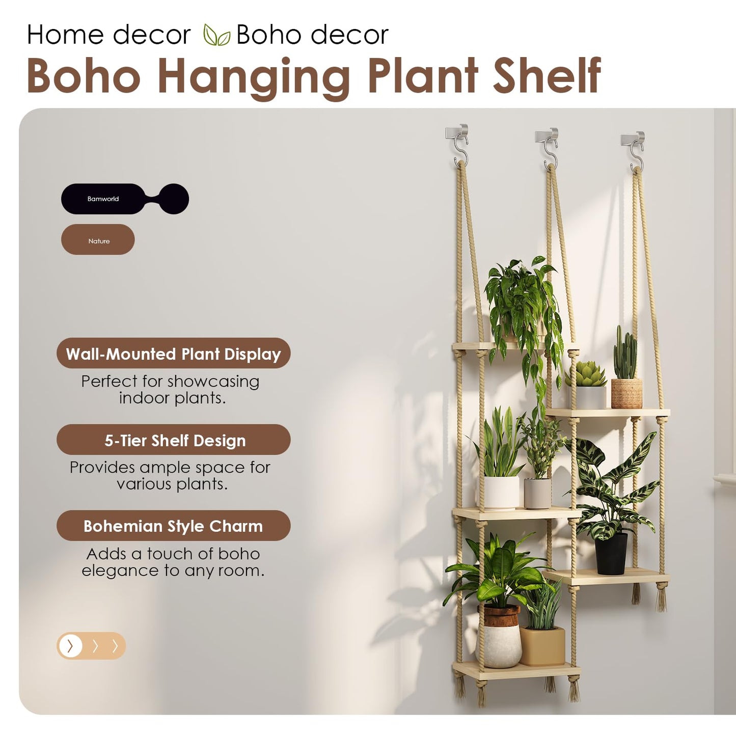 Bamworld Window Plant Shelves Hanging Shelves Window Plant Hanger Indoor Wood Plant Wall Shelf Window Sill Plant Shelf Indoor Hanging Plant Stand Living Room Decor Garden Boho Decor
