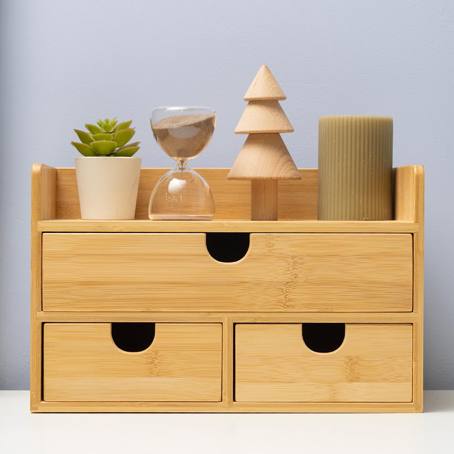 MEEDEN Desk Organizer with Drawers: Bamboo Desktop Storage Container with Shelf - Tabletop Storage Organization Box for Office Home Toiletries Supplies
