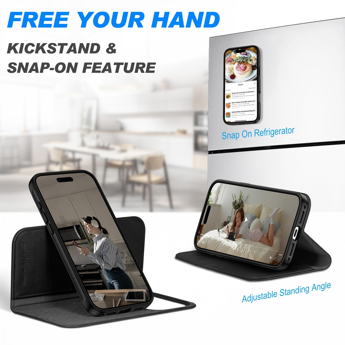 SHIELDON Genuine Leather Detachable Wallet Case for iPhone 17 Pro Max 6.9", Wireless Charging | Removable Cover |Magnetic Kickstand | RFID Blocking | 3 Card Slot 2025 - Nappa Black