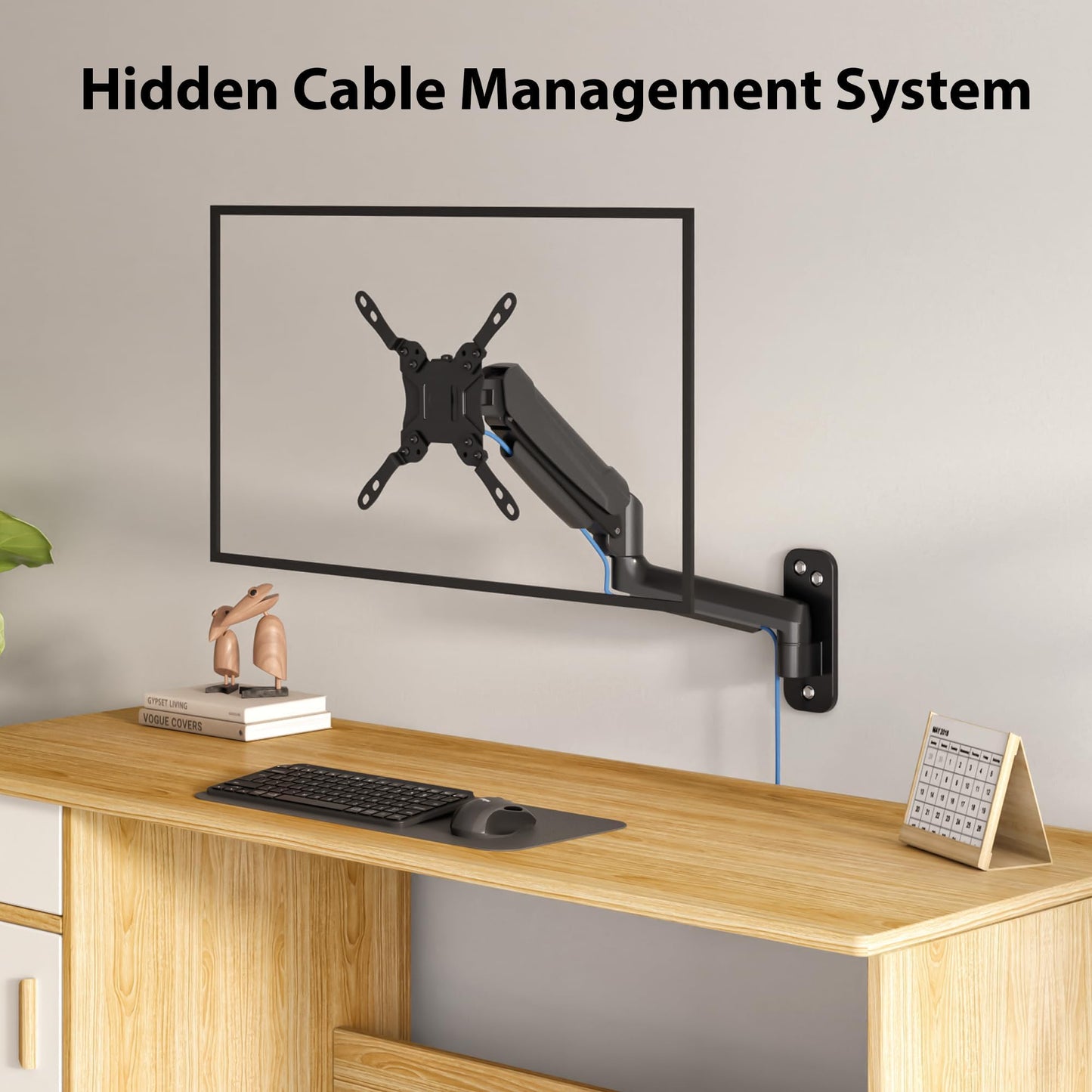 BONTEC Monitor Wall Mount for 13-42 Inch Screens Up to 19.8lbs, Single VESA Mount with Gas Spring Adjustable Tilt Swivel Rotation Arm, Full Motion Wall Bracket with Cable Management Fits 75/100/200