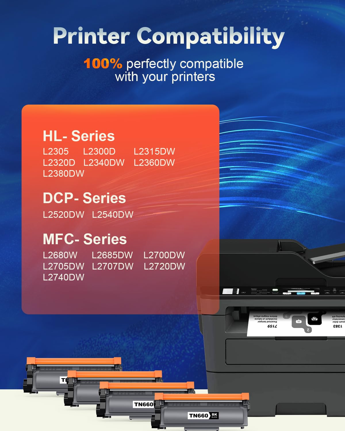 (4-Black) TN660 Toner Cartridge Replacement for TN660 TN630 TN-660 TN-630 Work with DCP-L2520DW DCP-L2540DW HL-L2320D HL-L2360DW HL-L2380DW MFC-L2700DW MFC-L2720DW Printer Toner