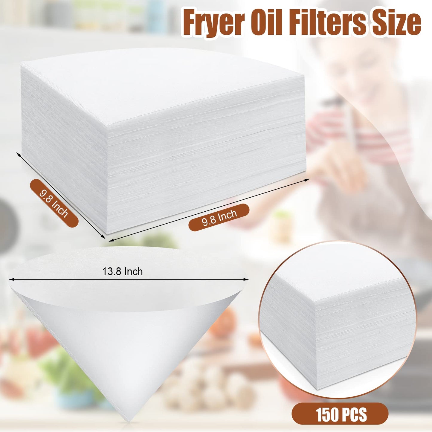 Yexiya 150 Pieces 10 x 10 Inches White Cone Filters Food Cooking Oil Filter Grease Filters Oil Funnel Filters for Maple Syrup Making and Oil Restaurants Cafes Food Hotels