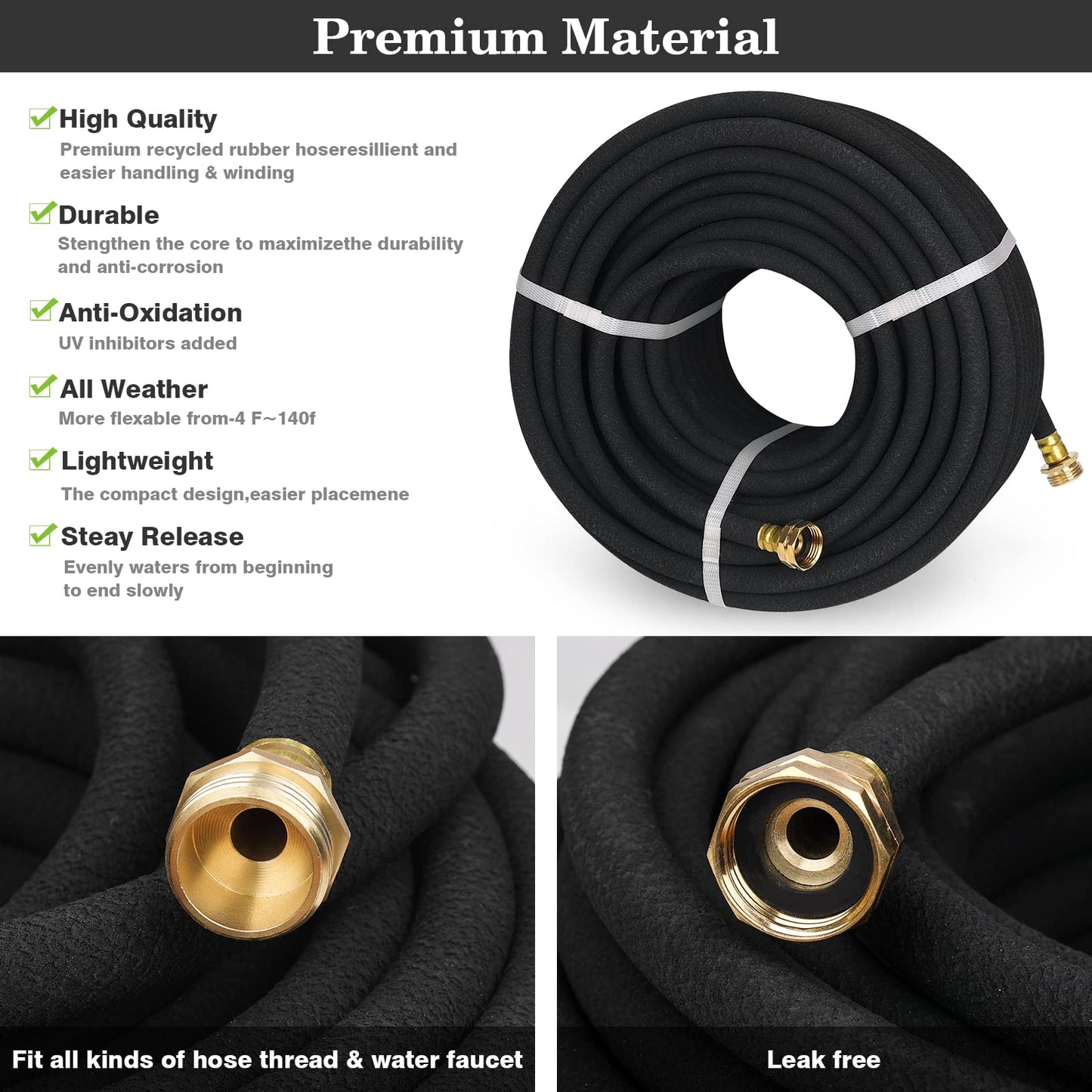 MHMHM Soaker Hose 25FT 1/2 Inch Rubber Garden Drip Irrigation Hose with Solid Brass Connector Water Saving Linkable Soaker Hose for Garden Bed Flower Vegetable Lawn (25FT)